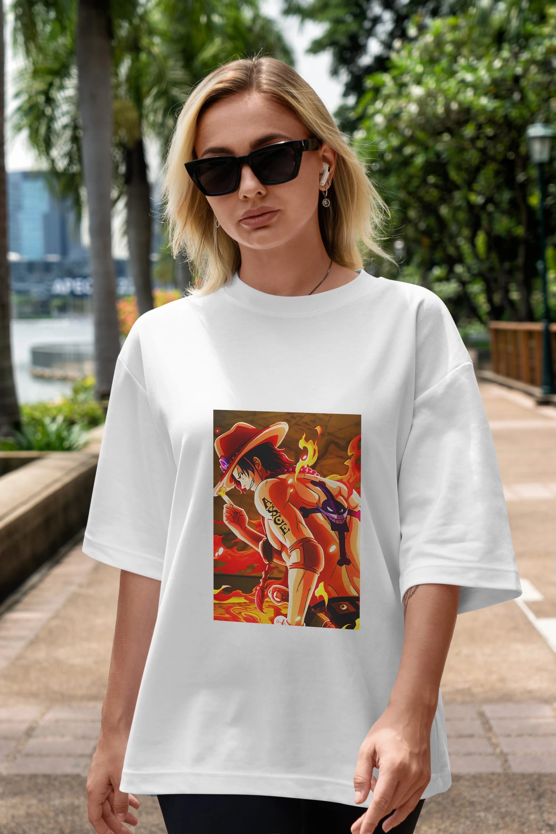 Portgas D. Ace Anime Ön Baskılı Oversize t-shirt Erkek Kadın Unisex