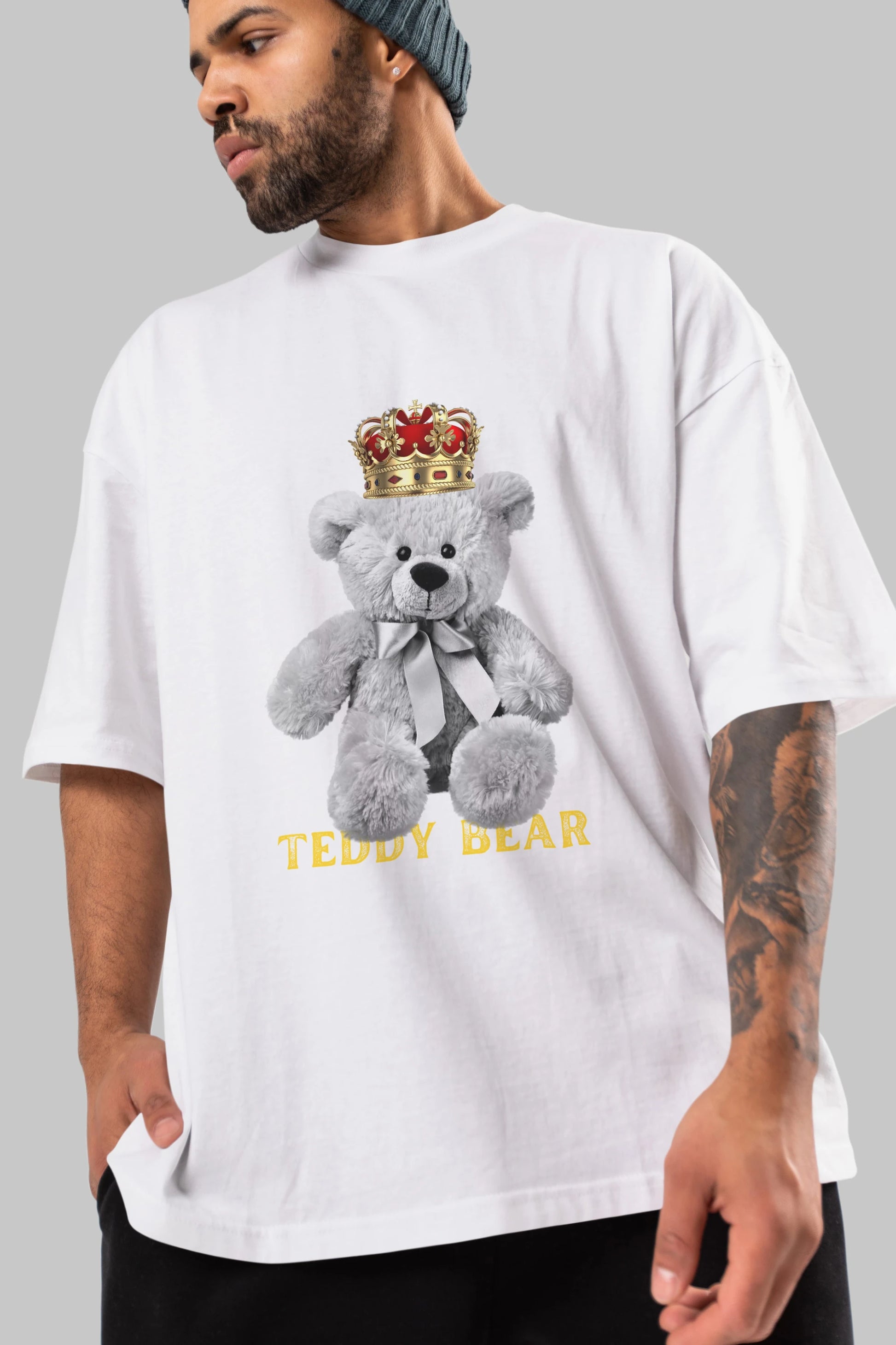 Teddy Bear Ön Baskılı Oversize t-shirt Erkek Kadın Unisex %100 Pamuk