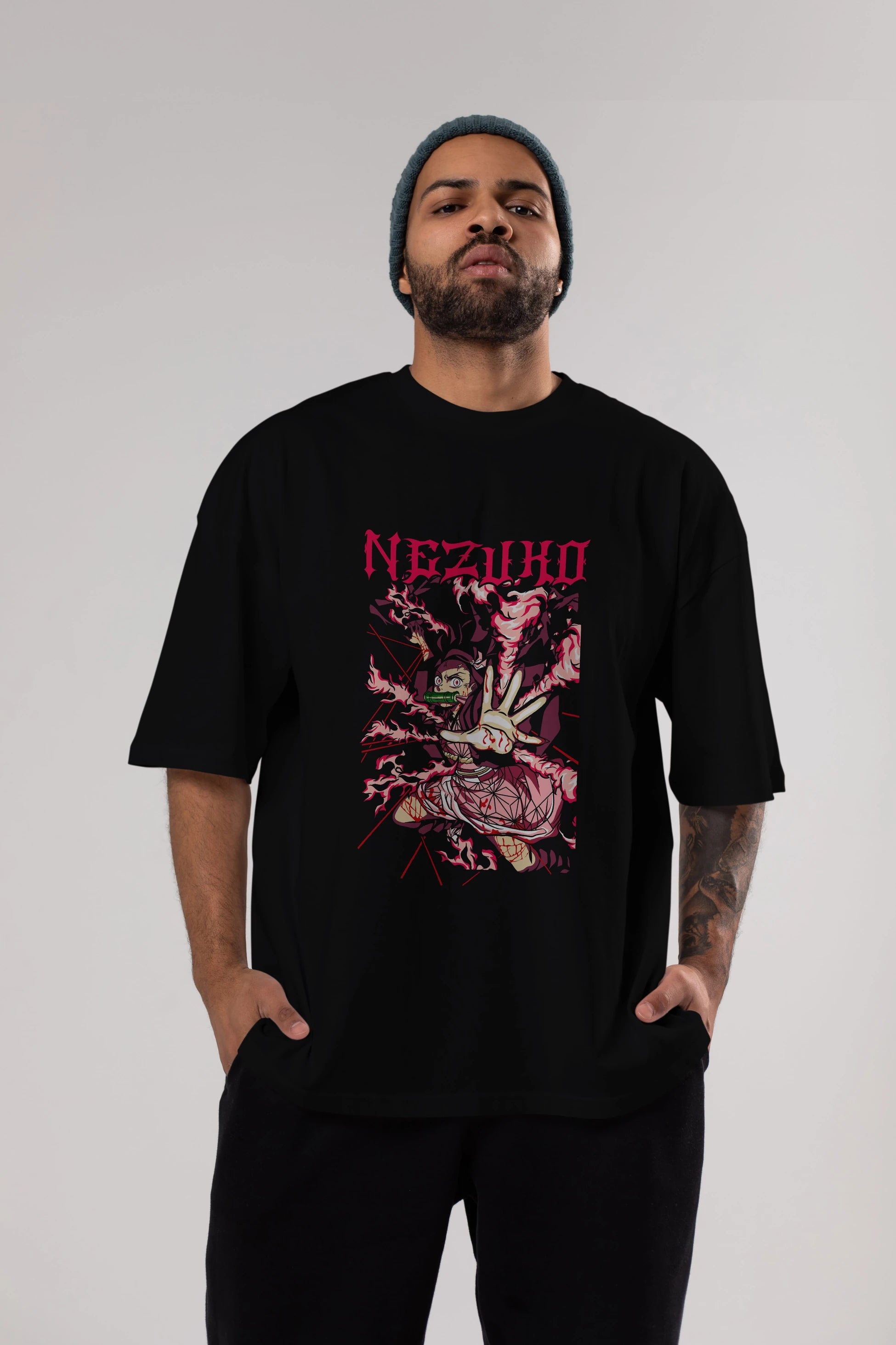 NEZUKO KAMADO Anime Ön Baskılı Oversize t-shirt %100 pamuk Erkek Kadın Unisex