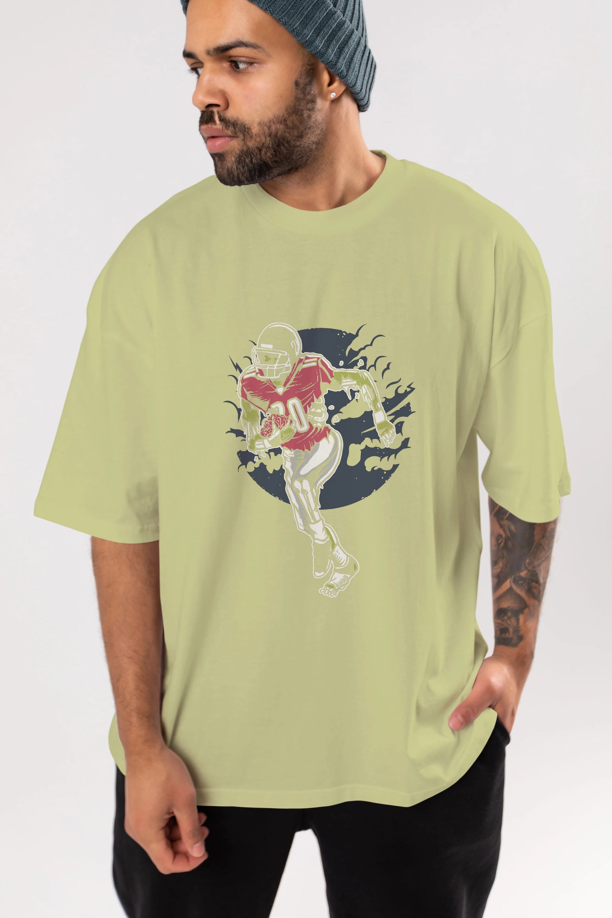 Zombie Football Ön Baskılı Oversize t-shirt Erkek Kadın Unisex %100 Pamuk tişort