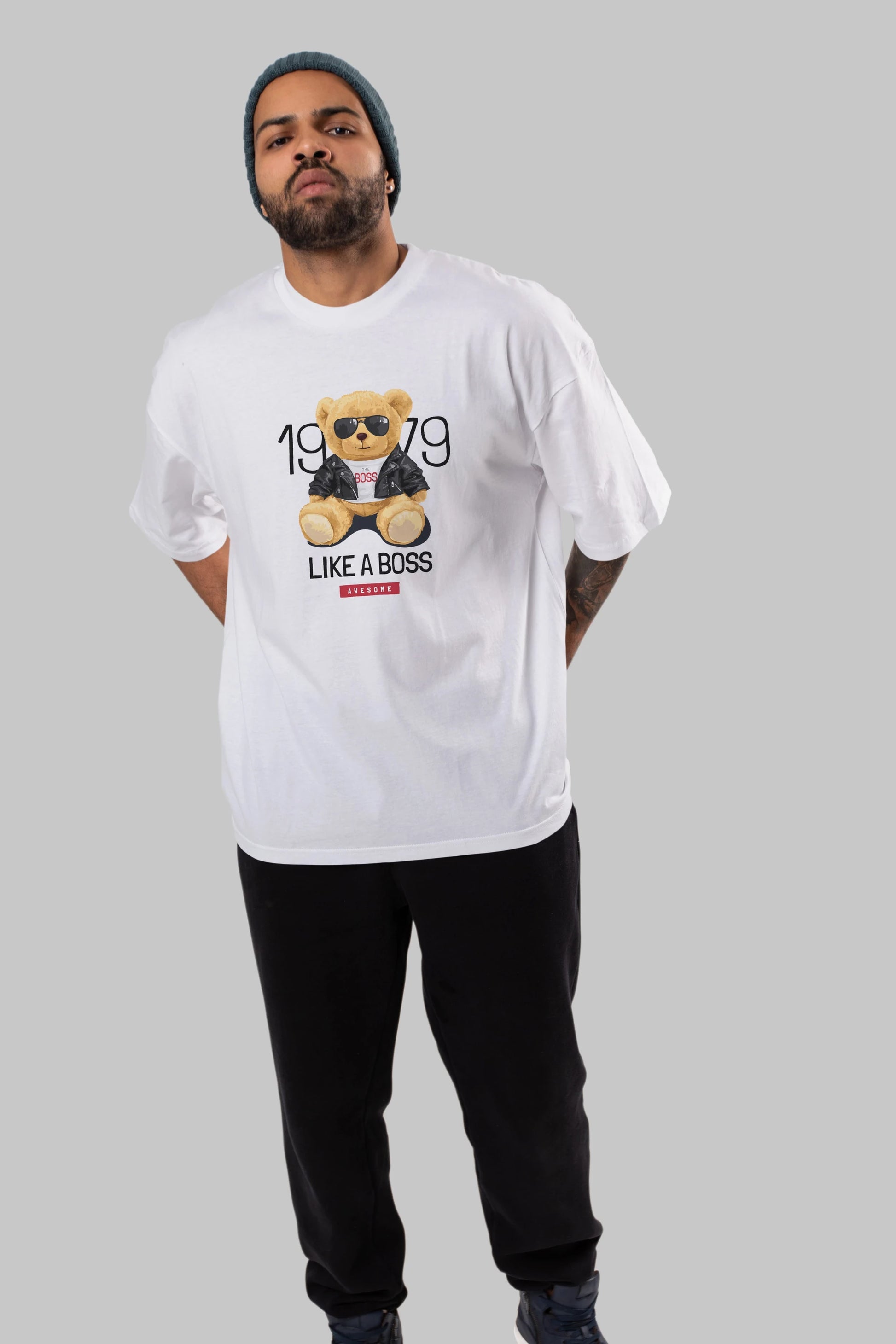 Teddy Bear Like A Boss Ön Baskılı Oversize t-shirt Erkek Kadın Unisex %100 Pamuk
