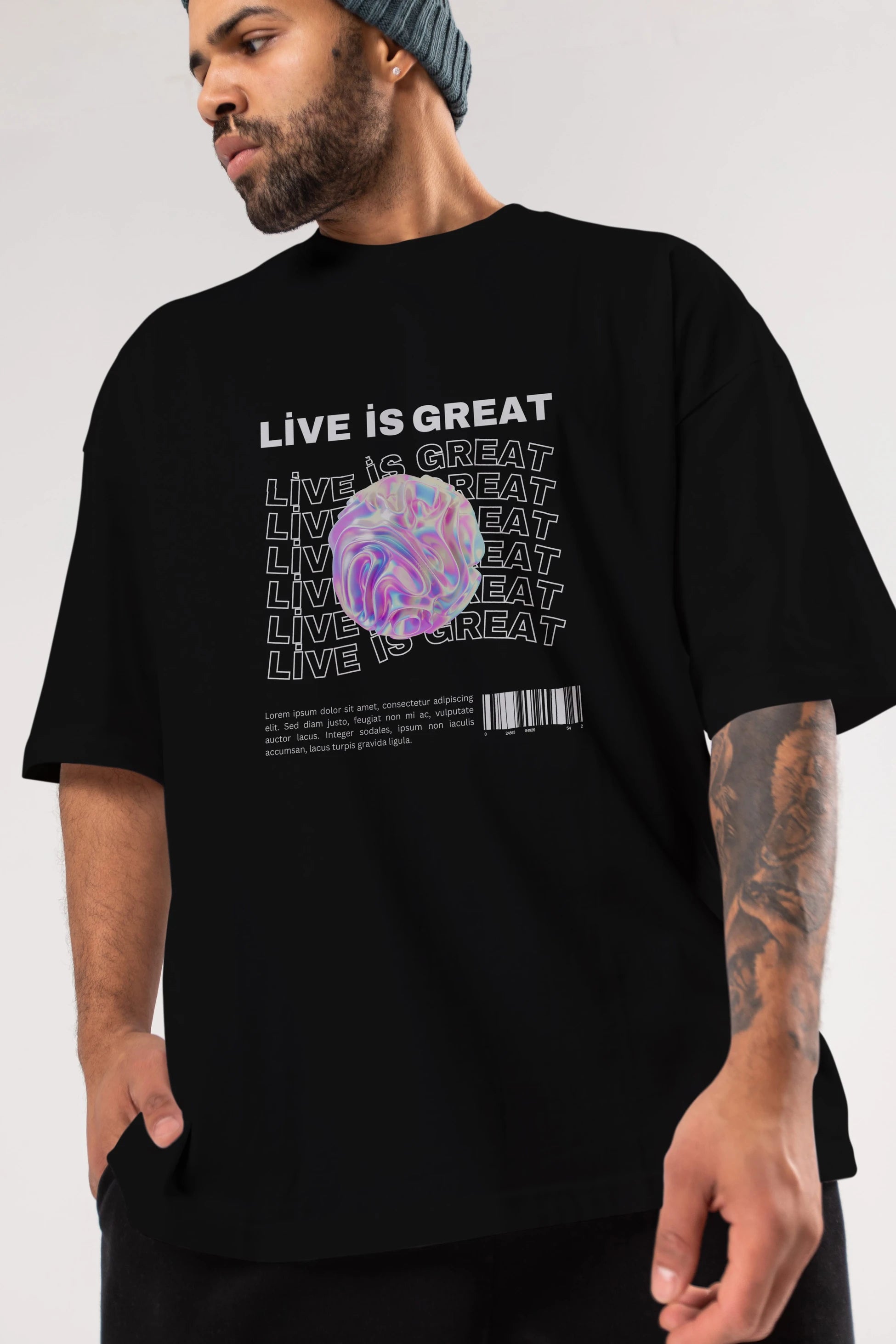 Live is Great Yazılı Ön Baskılı Oversize t-shirt Erkek Kadın Unisex