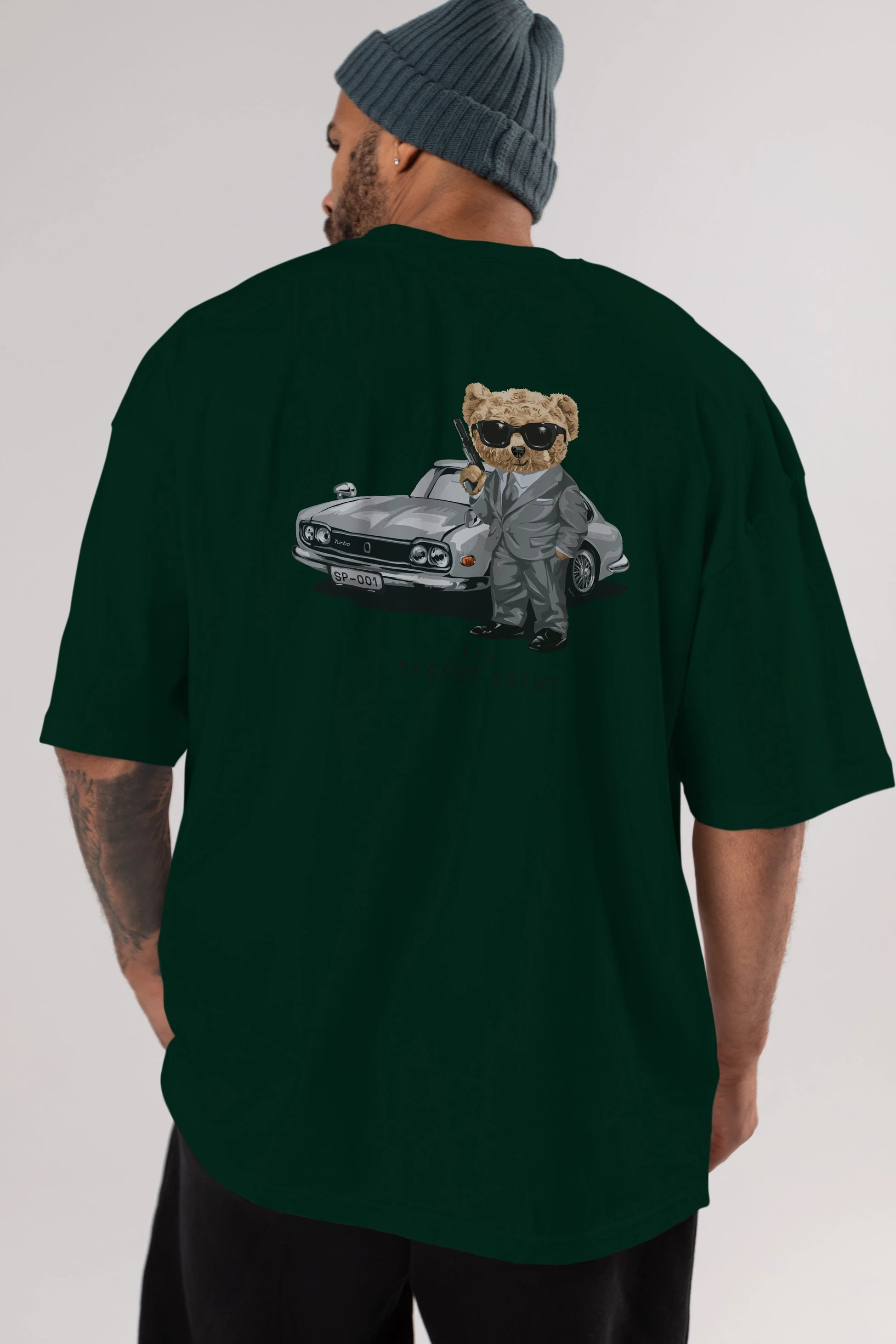 Teddy Bear The Secret Agent Arka Baskılı Oversize t-shirt Erkek Kadın Unisex %100 Pamuk