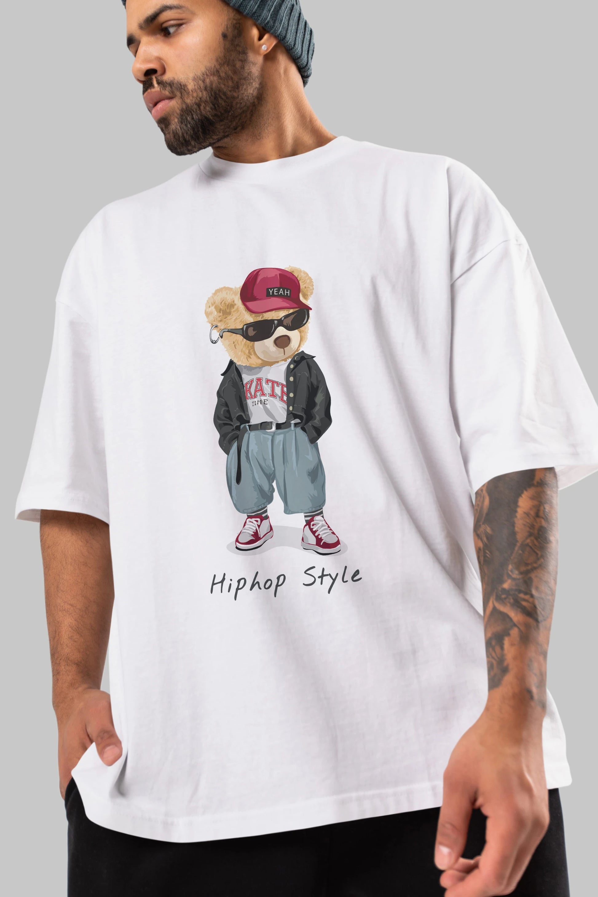 Teddy Bear Hiphop Style Ön Baskılı Oversize t-shirt Erkek Kadın Unisex %100 Pamuk