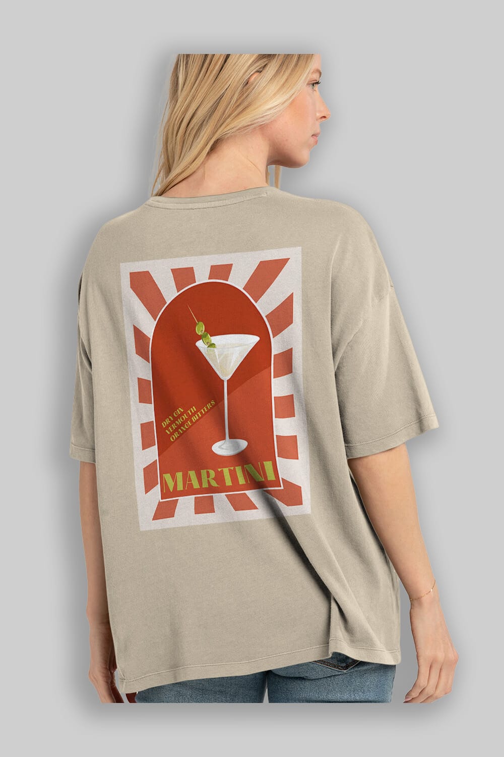 Martini 2 Arka Baskılı Oversize t-shirt Erkek Kadın Unisex %100 Pamuk Bisiklet Yaka tişort
