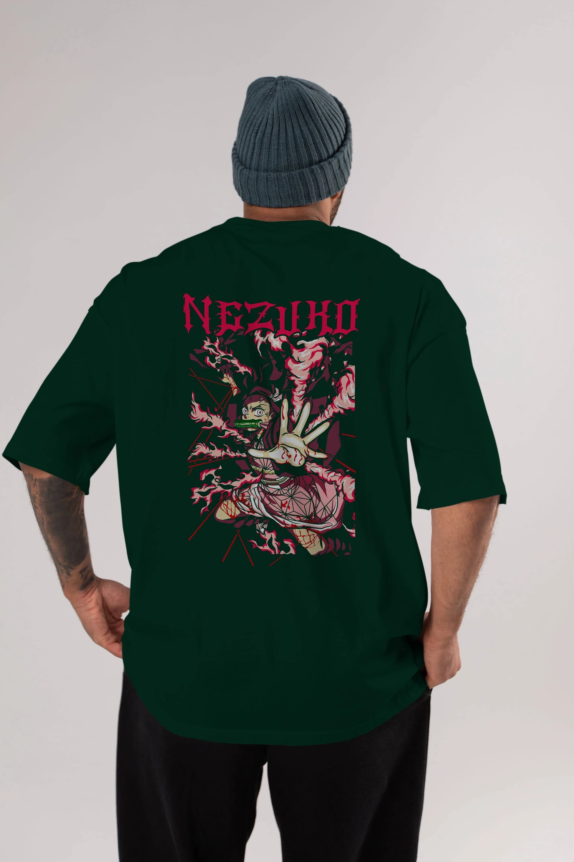 NEZUKO KAMADO Anime Arka Baskılı Oversize t-shirt Erkek Kadın Unisex