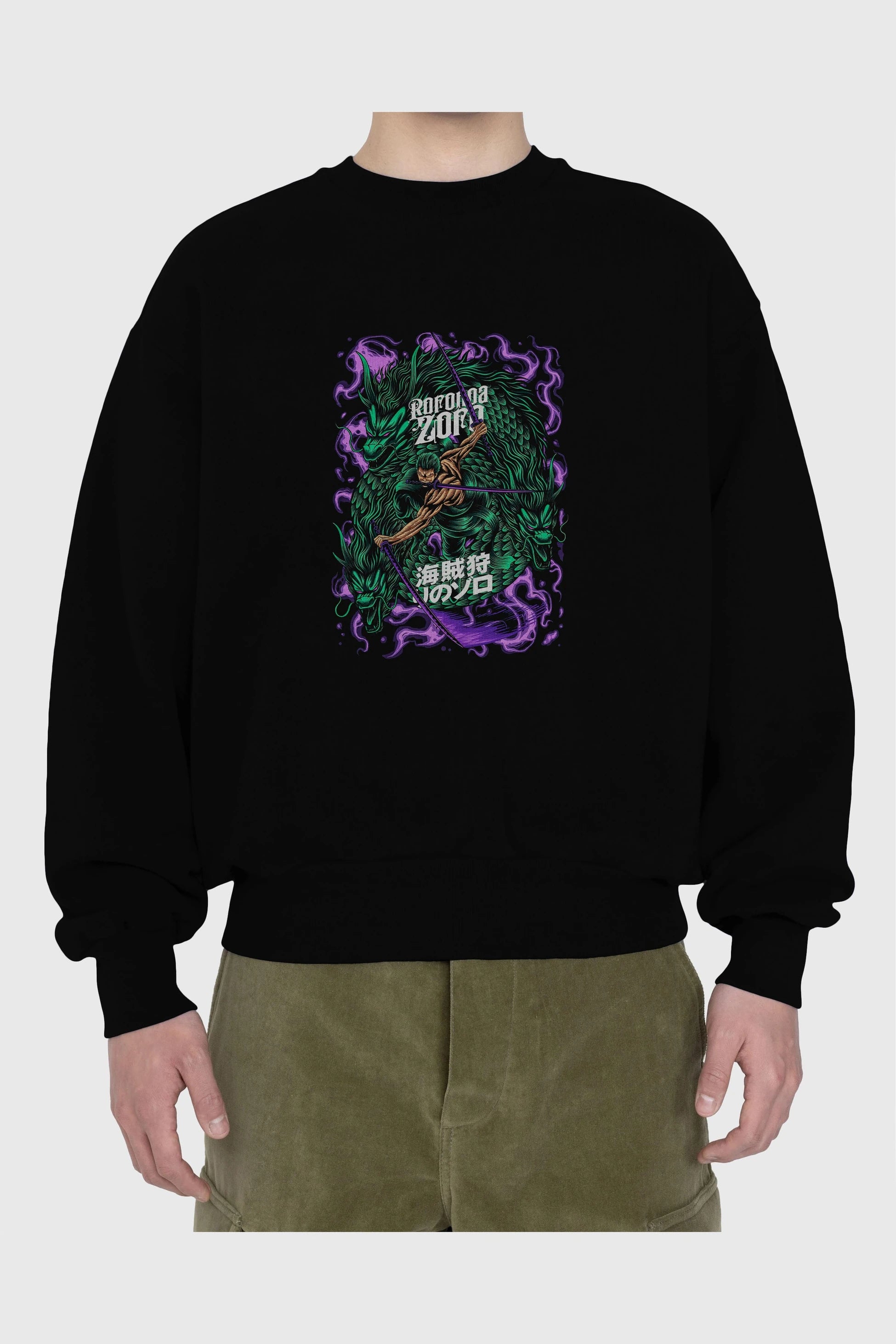 RORONOA ZORO 5 Anime Ön Baskılı Oversize Sweatshirt Erkek Kadın Unisex