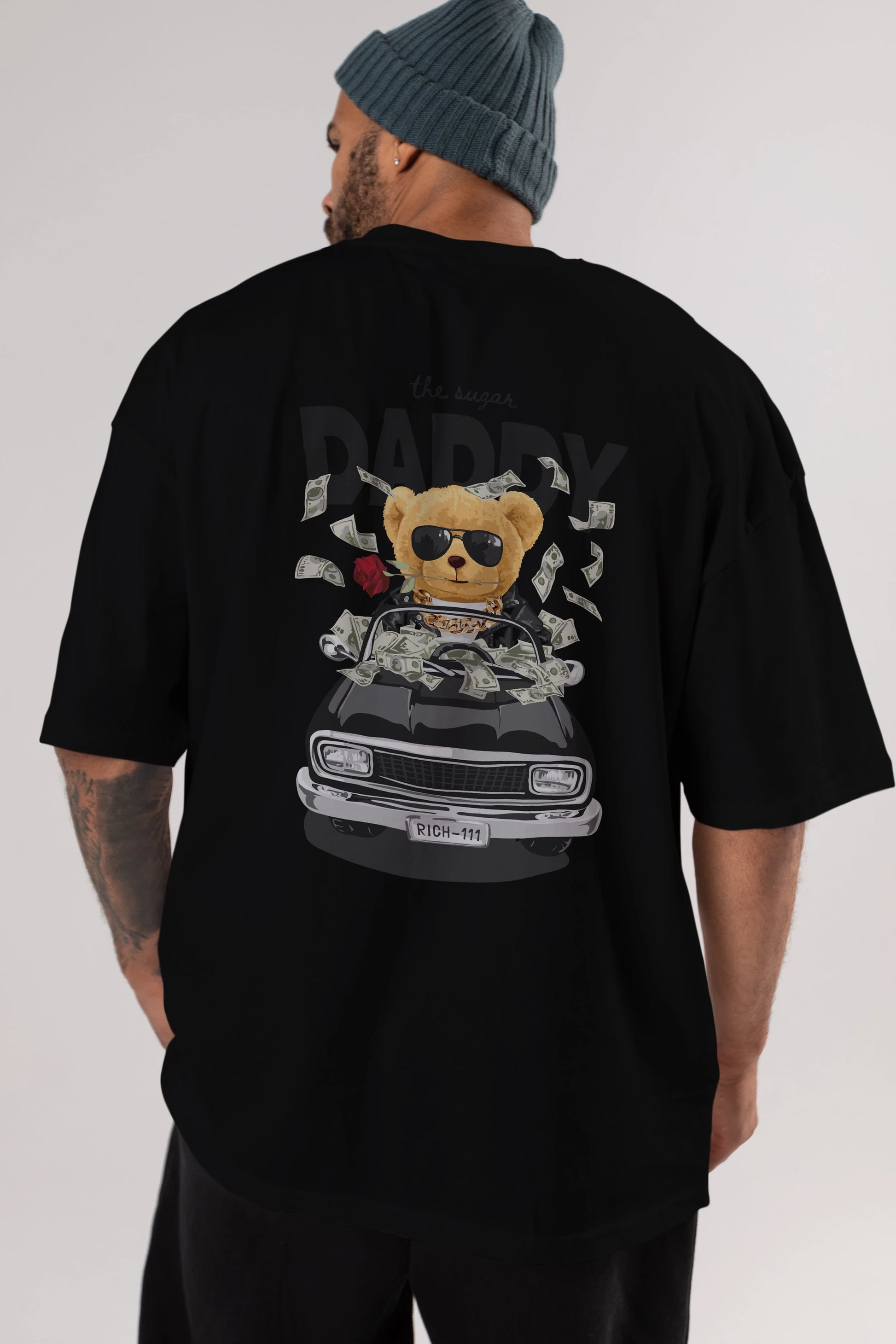 Teddy Bear Daddy Arka Baskılı Oversize t-shirt Erkek Kadın Unisex %100 Pamuk