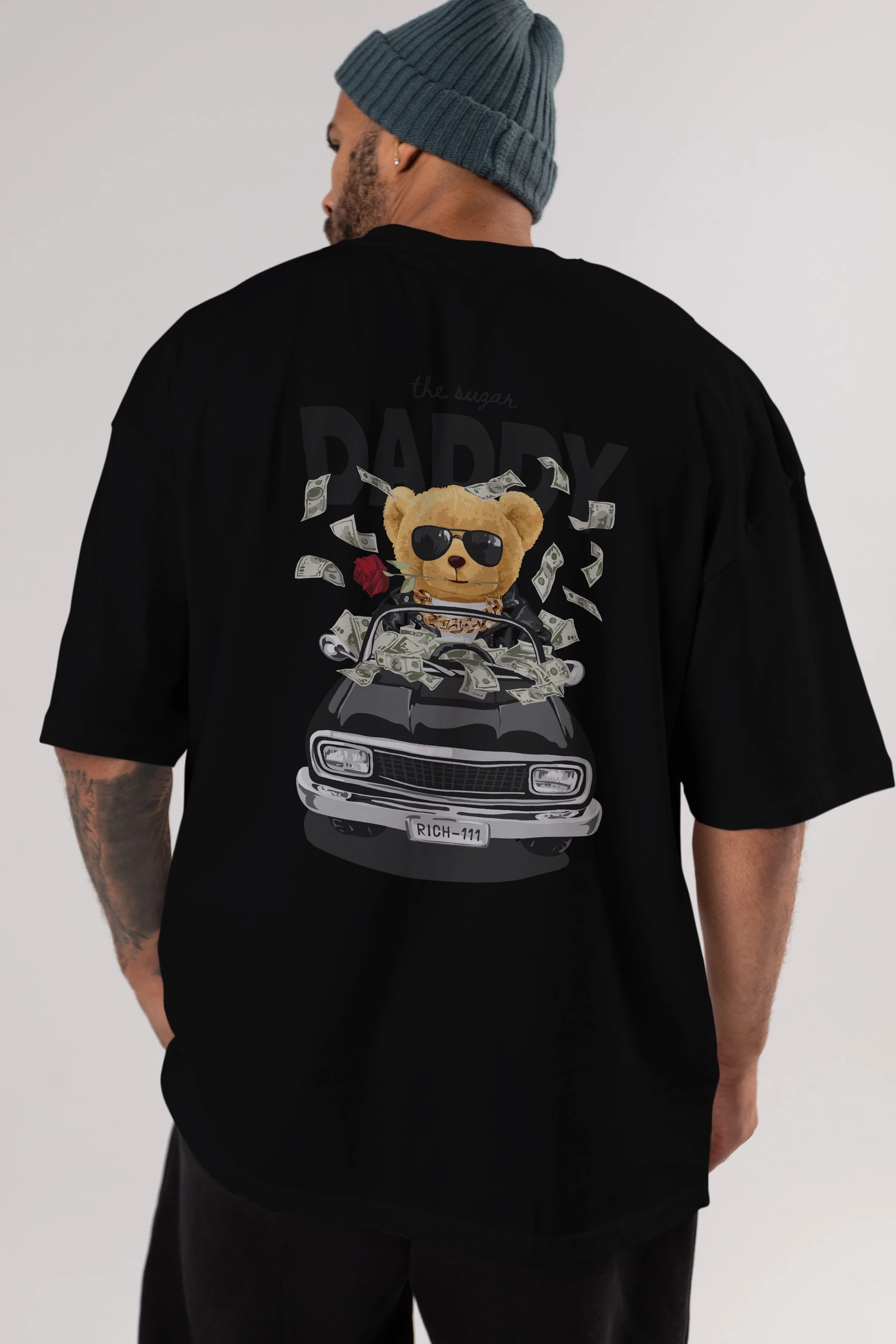 Teddy Bear Daddy Arka Baskılı Oversize t-shirt Erkek Kadın Unisex %100 Pamuk