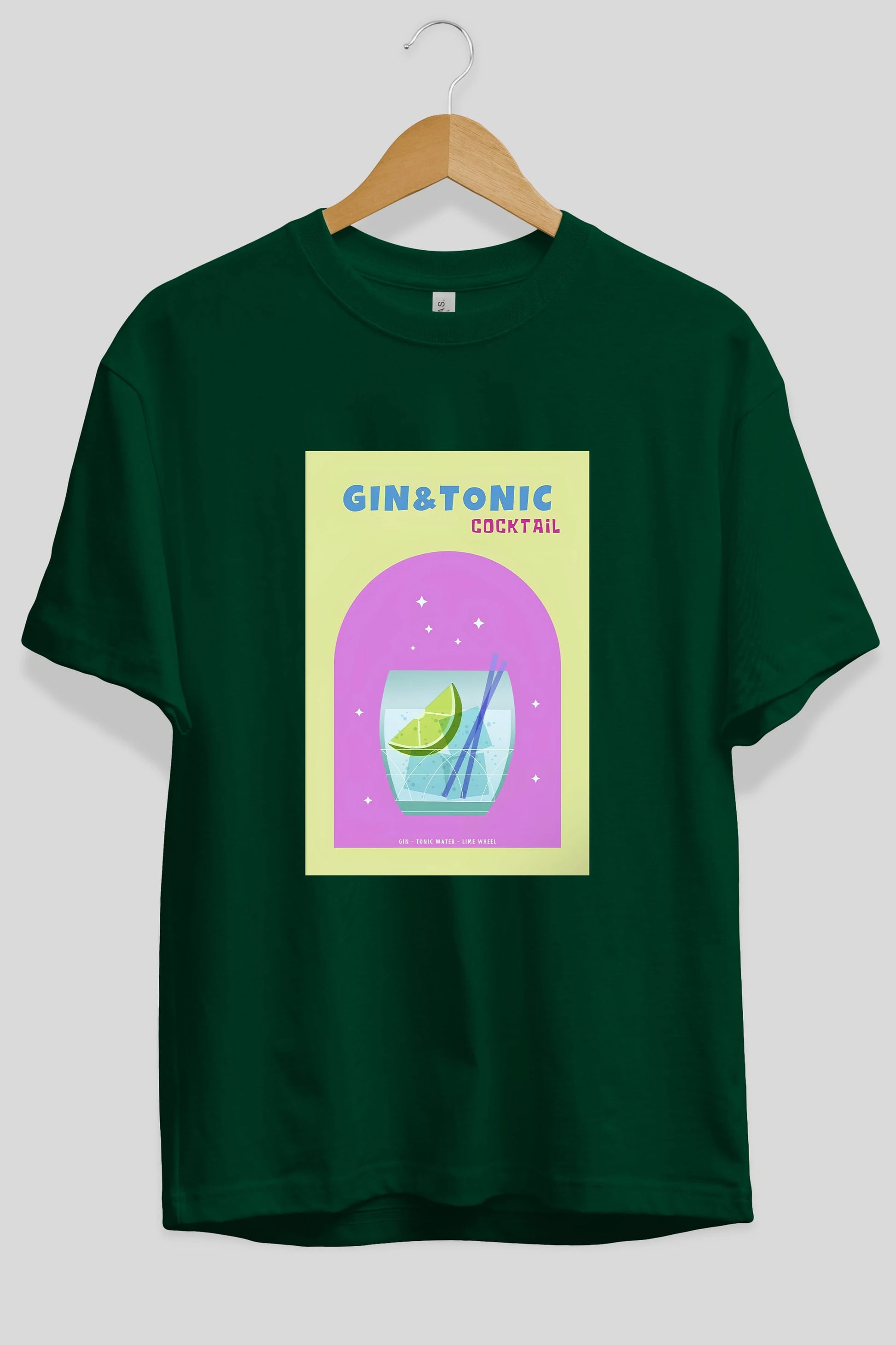 Gin Tonic Cocktail Ön Baskılı Oversize t-shirt Erkek Kadın Unisex %100 Pamuk Bisiklet Yaka tişort