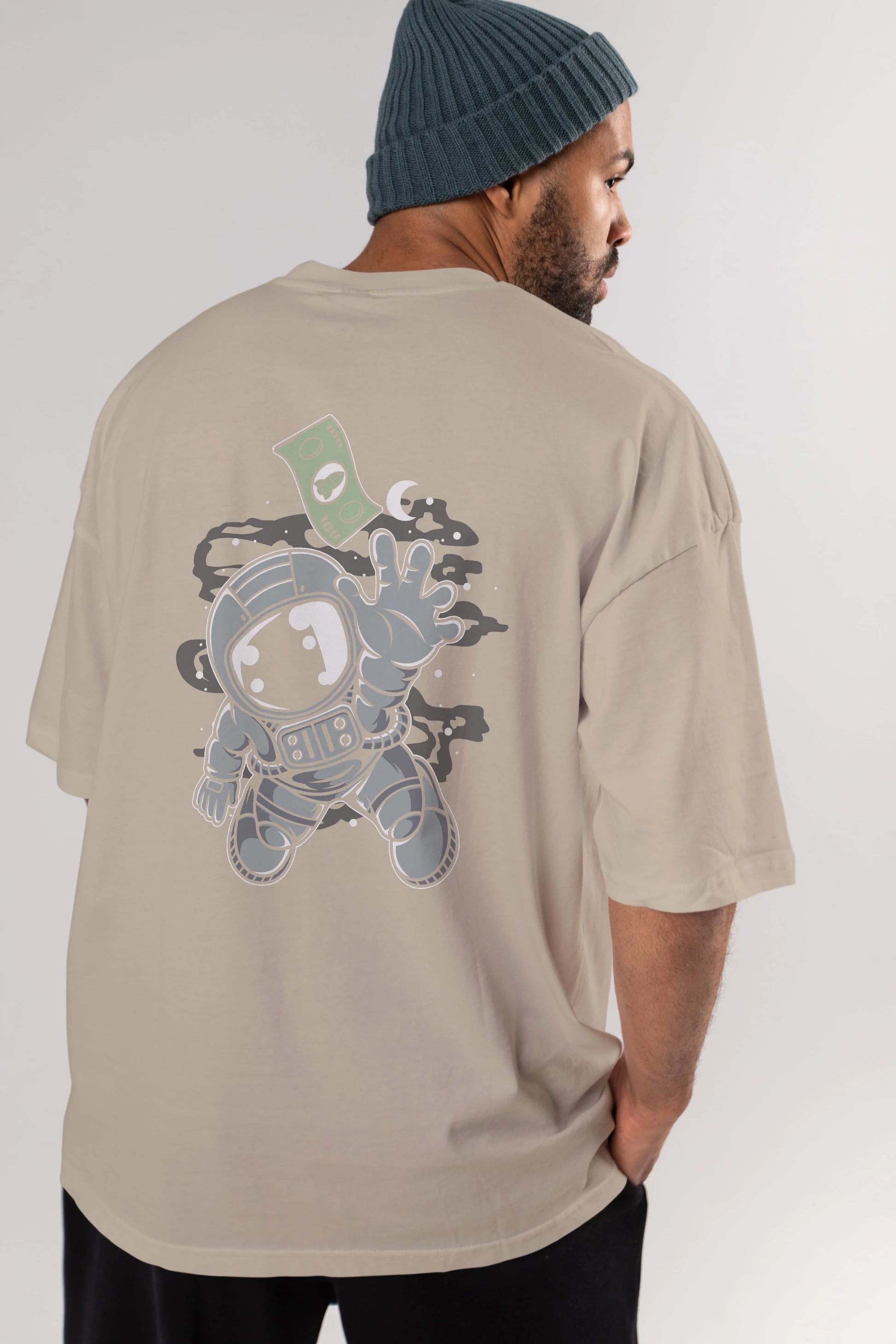 Astronaut Dollar Arka Baskılı Oversize t-shirt Erkek Kadın Unisex