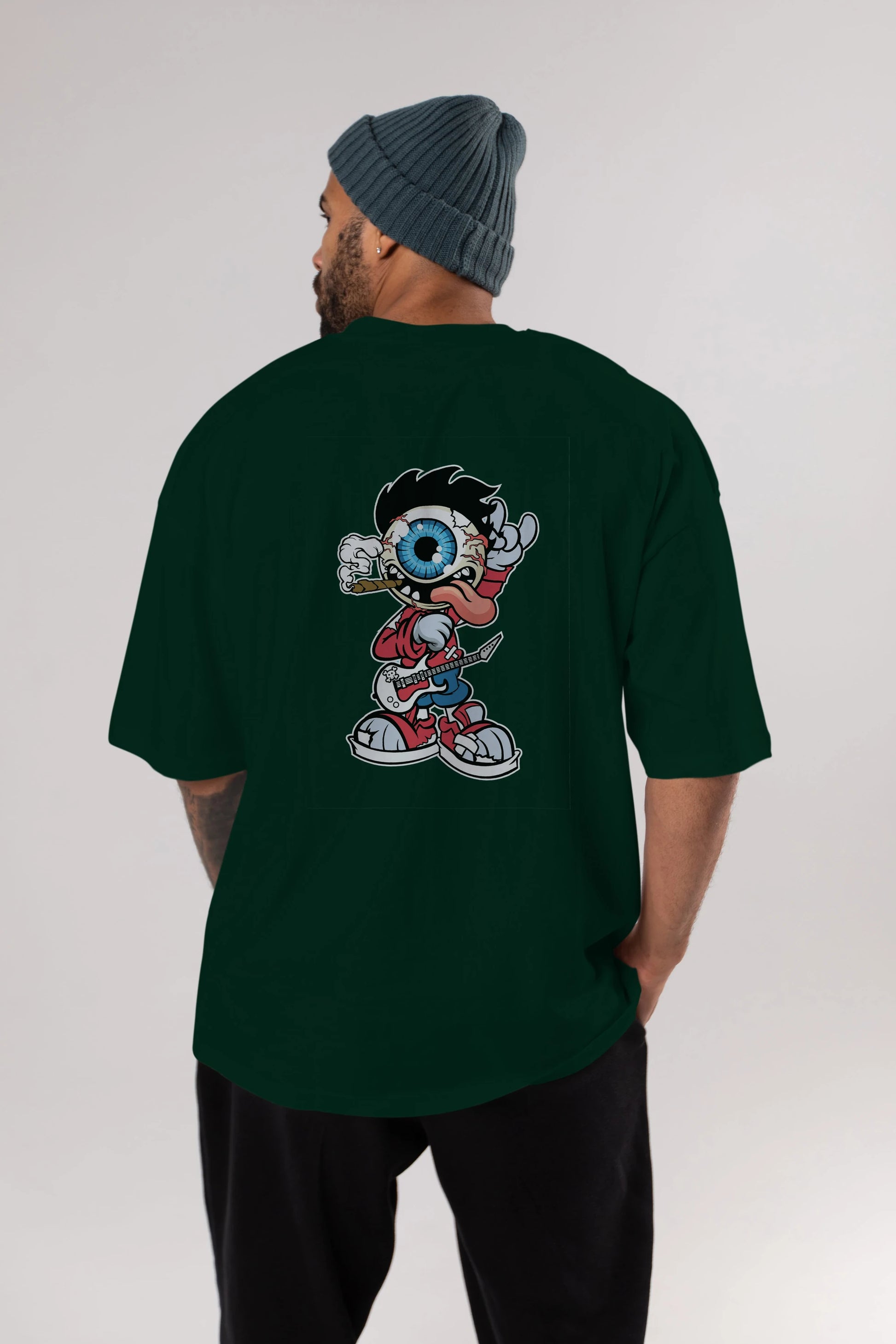 Eyeball Rockstar Arka Baskılı Oversize t-shirt Erkek Kadın Unisex %100 Pamuk tişort