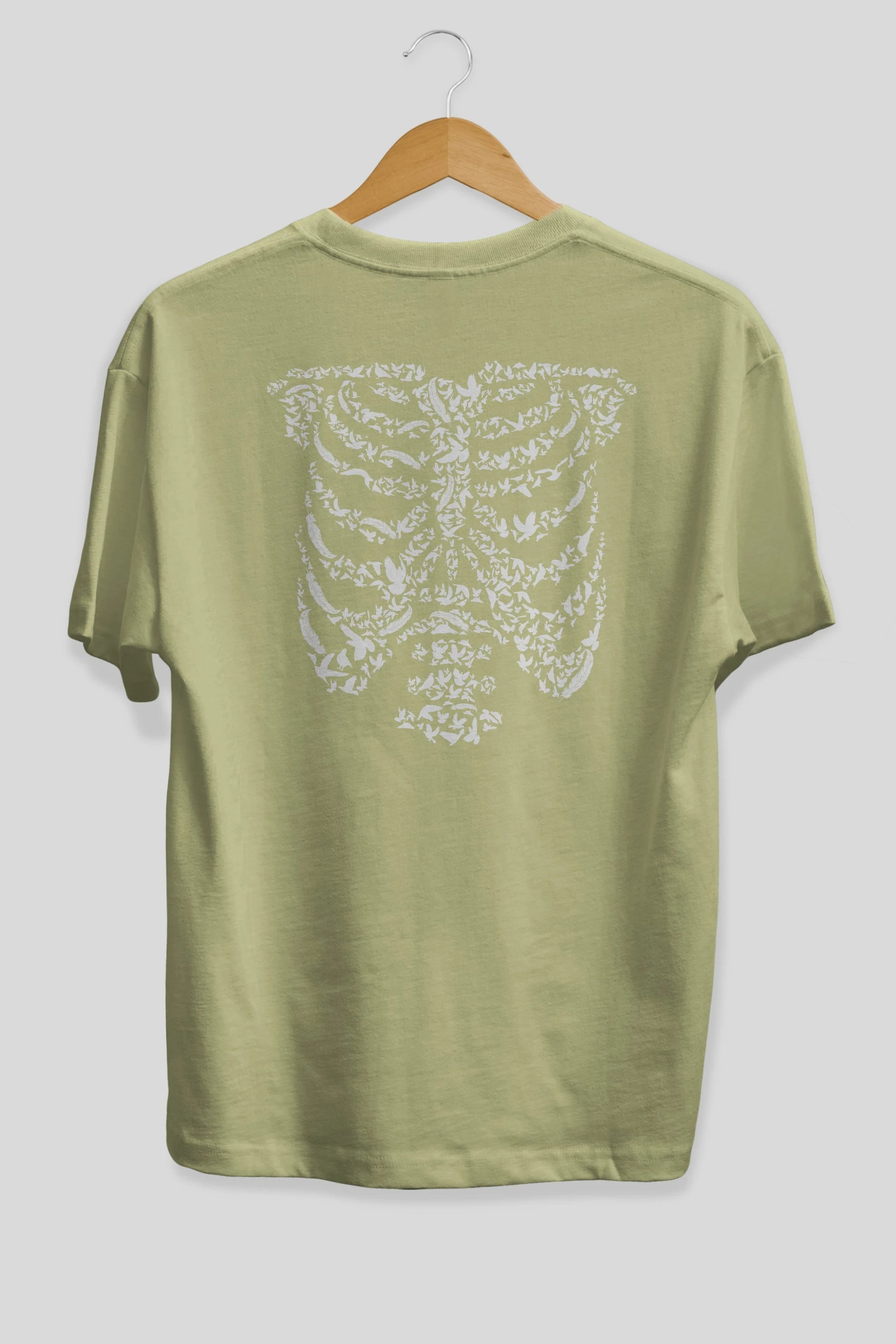 Ribcage Bird Arka Baskılı Oversize t-shirt %100 pamuk Erkek Kadın Unisex