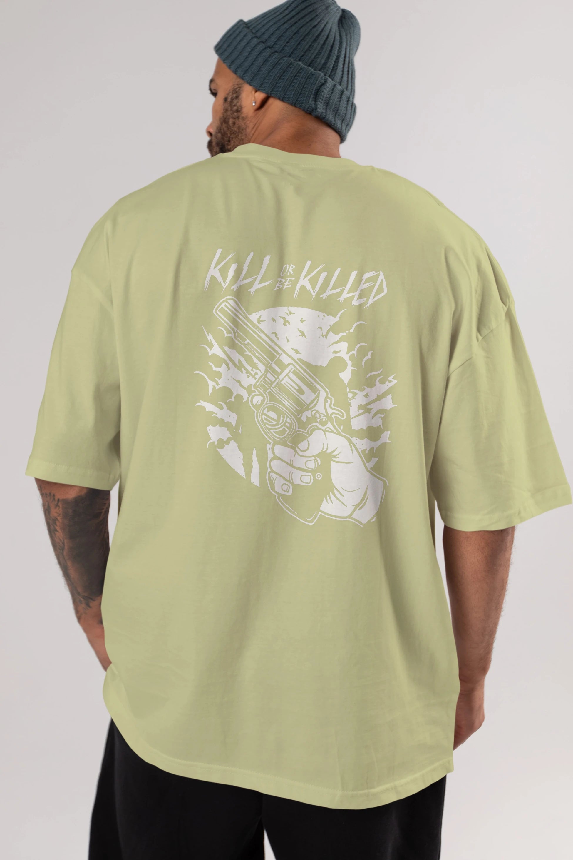 Zombie Shooter Arka Baskılı Oversize t-shirt Erkek Kadın Unisex %100 Pamuk