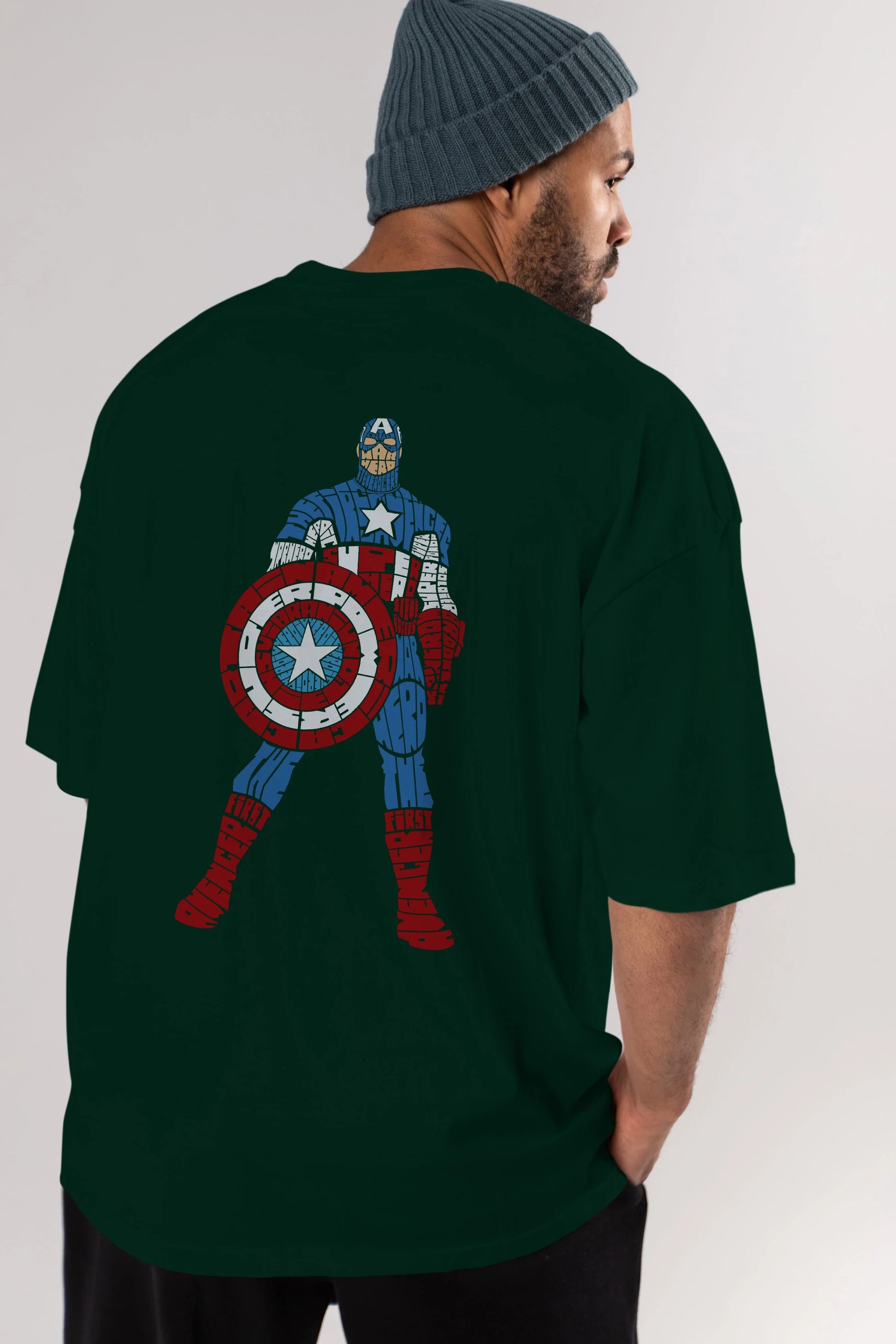 Captain America Arka Baskılı Oversize t-shirt %100 pamuk Erkek Kadın Unisex