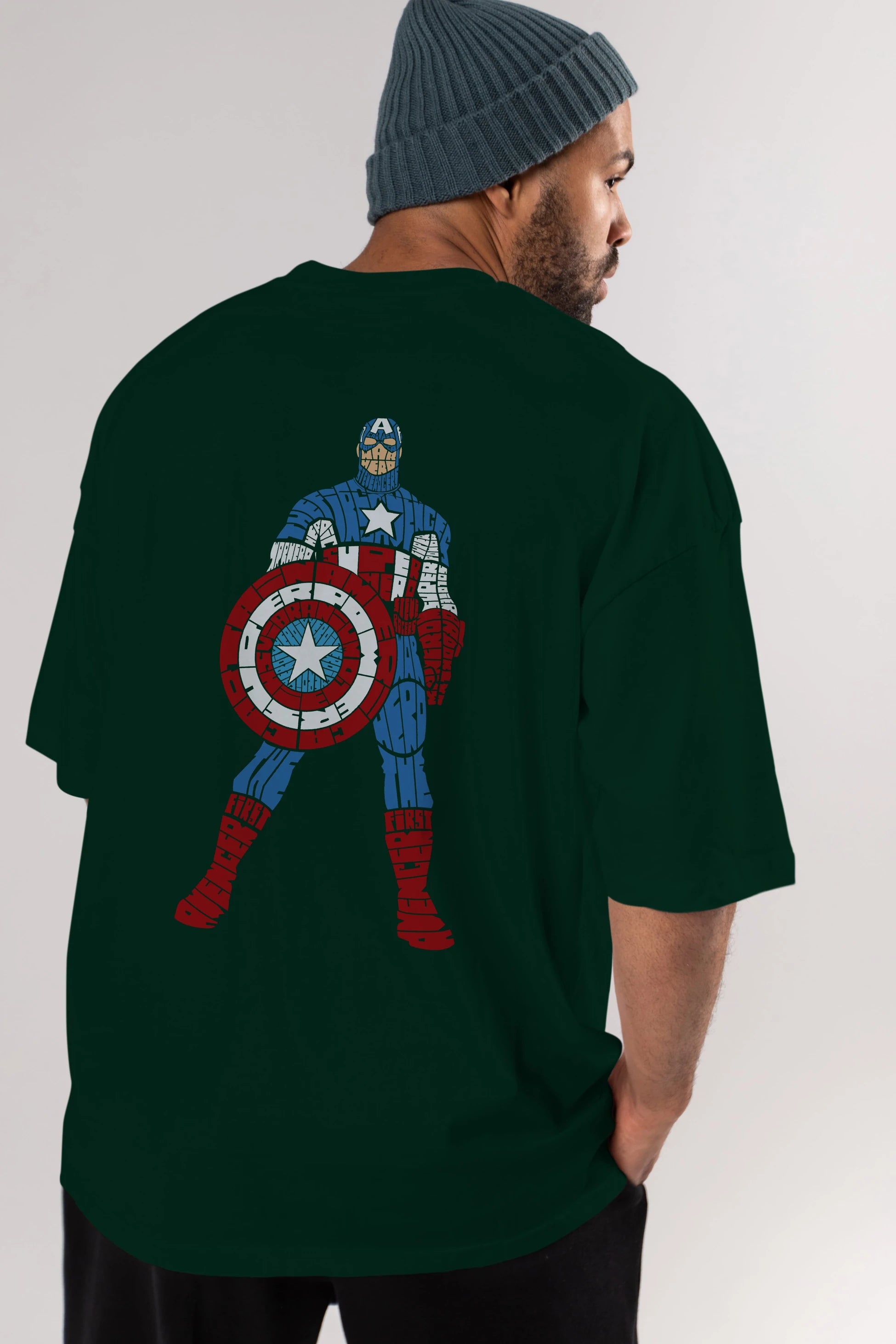 Captain America Arka Baskılı Oversize t-shirt %100 pamuk Erkek Kadın Unisex