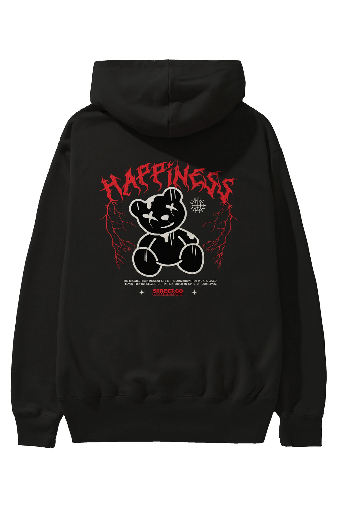 Happiness Bear Arka Baskılı Hoodie Oversize Kapüşonlu Sweatshirt Erkek Kadın Unisex
