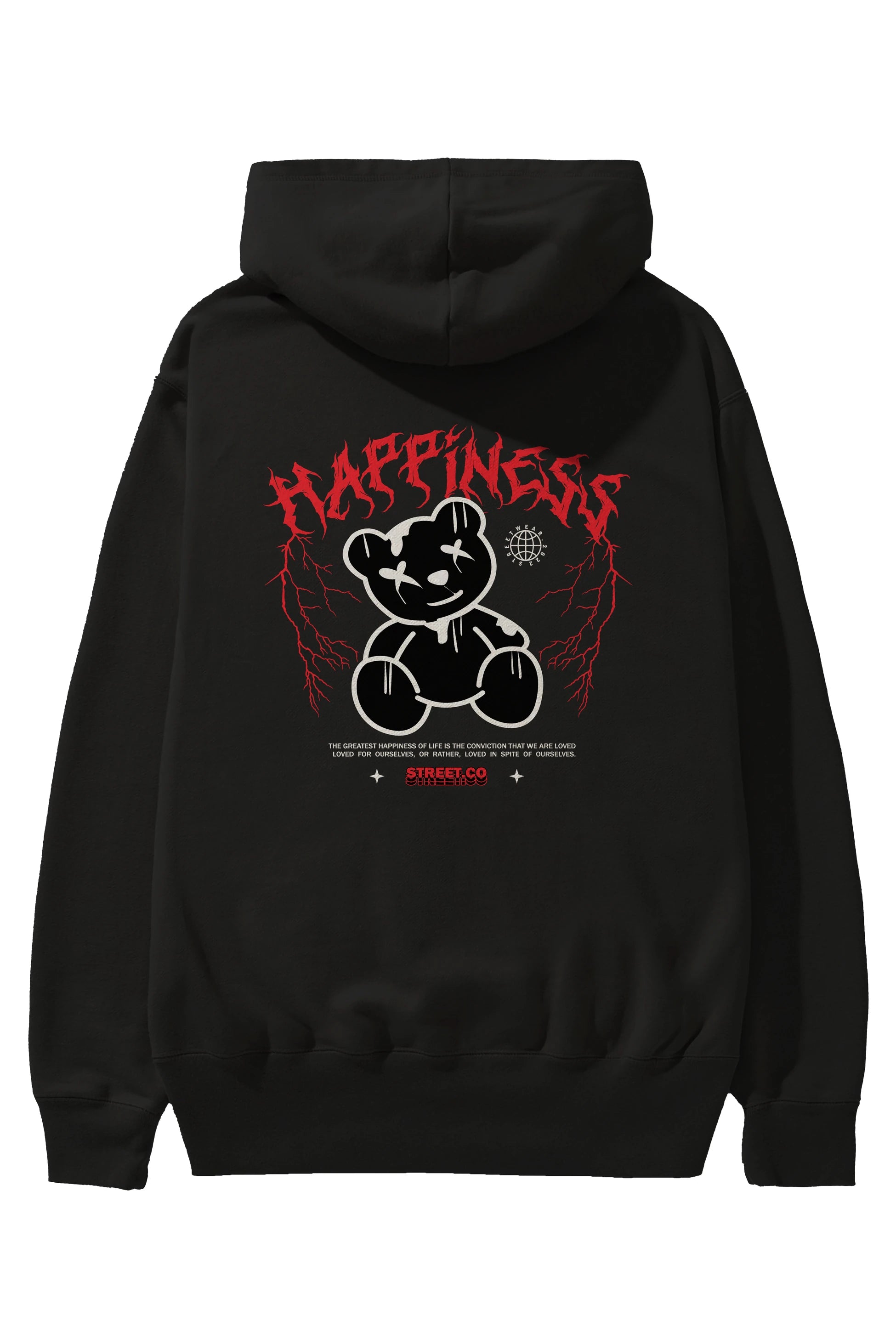 Happiness Bear Arka Baskılı Hoodie Oversize Kapüşonlu Sweatshirt Erkek Kadın Unisex