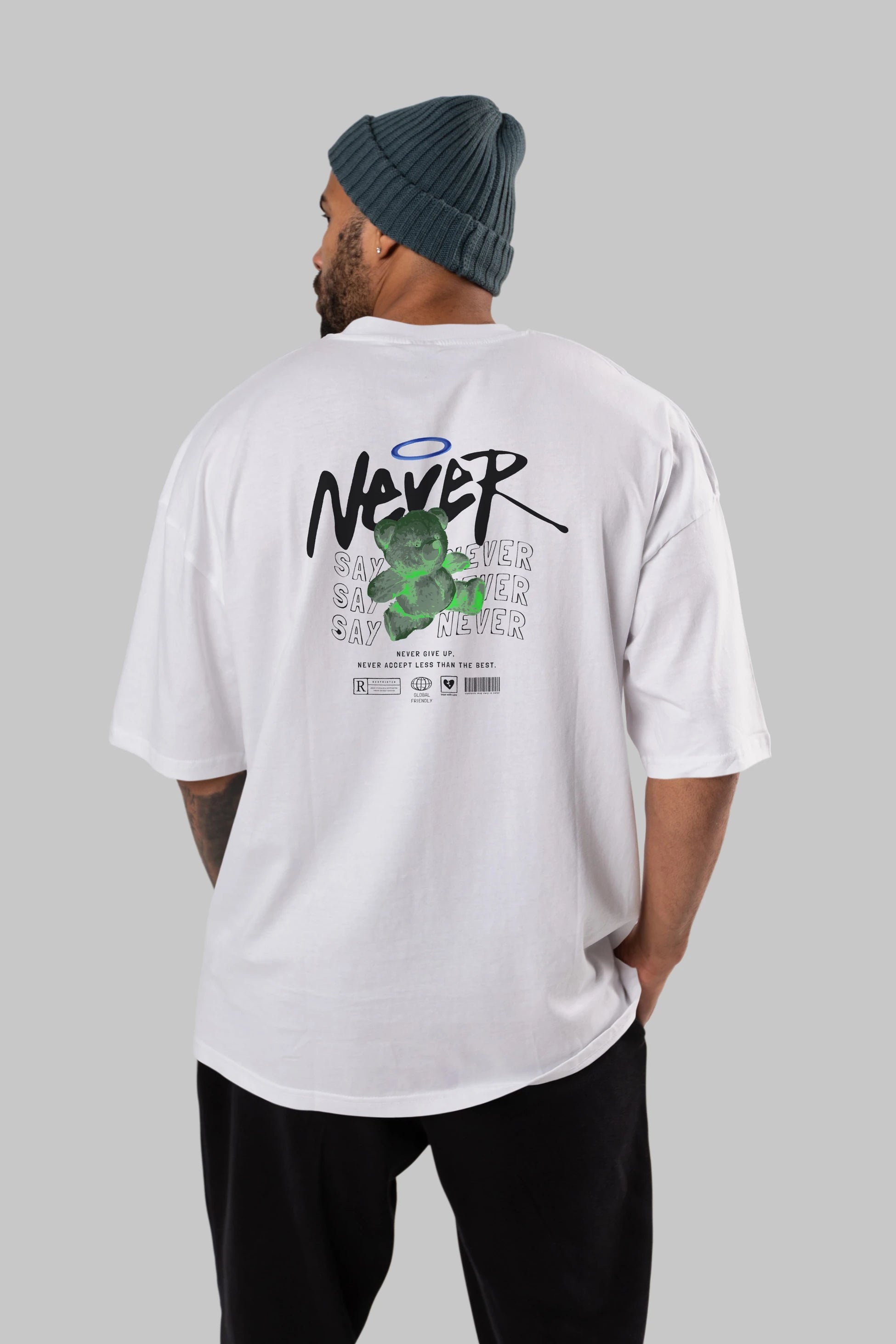 Teddy Bear Never Arka Baskılı Oversize t-shirt Erkek Kadın Unisex