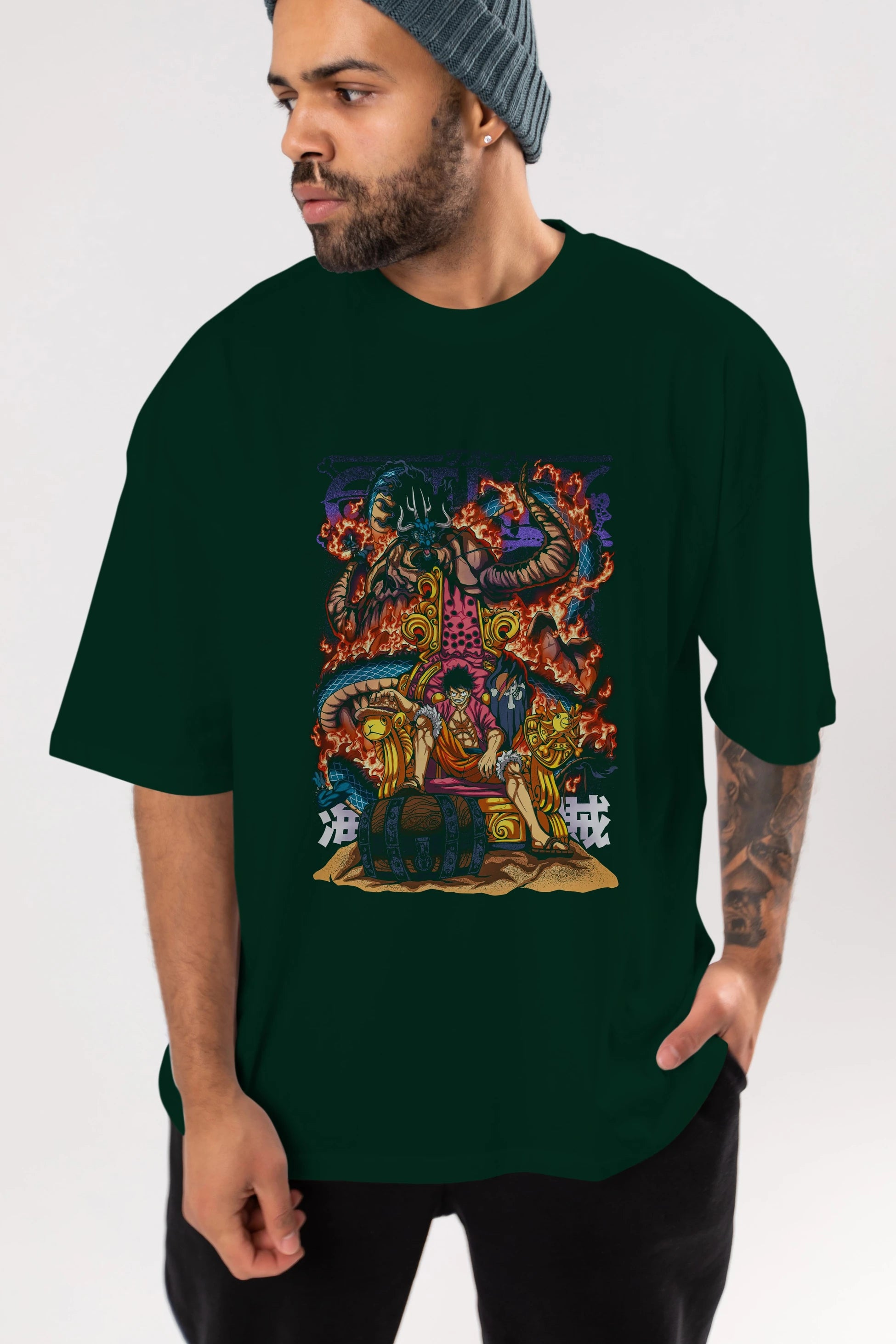 MONKEY D. LUFFY 1 Anime Ön Baskılı Oversize t-shirt %100 pamuk Erkek Kadın Unisex