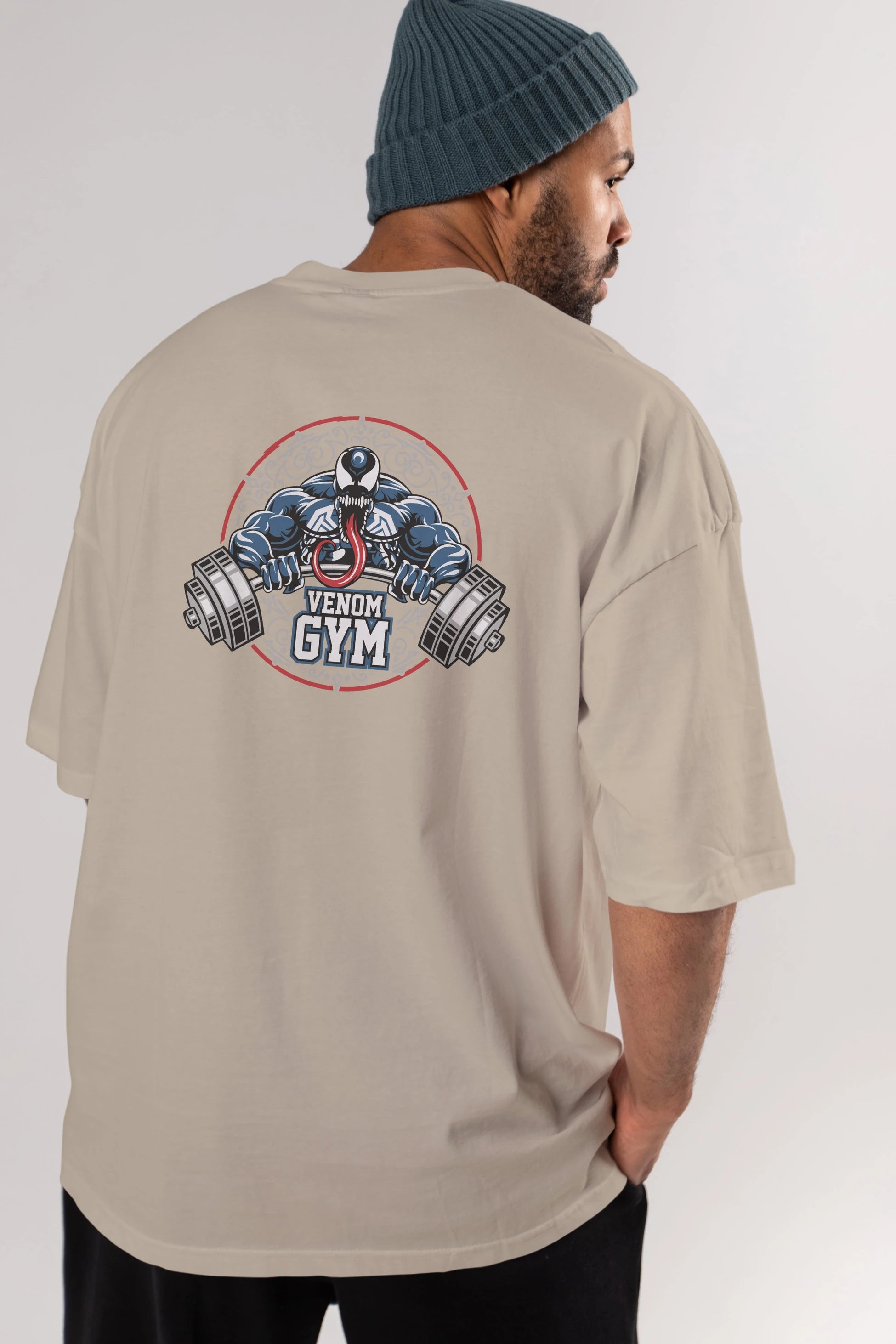 Venom GYM Arka Baskılı Oversize t-shirt Erkek Kadın Unisex %100 Pamuk Bisiklet Yaka tişort