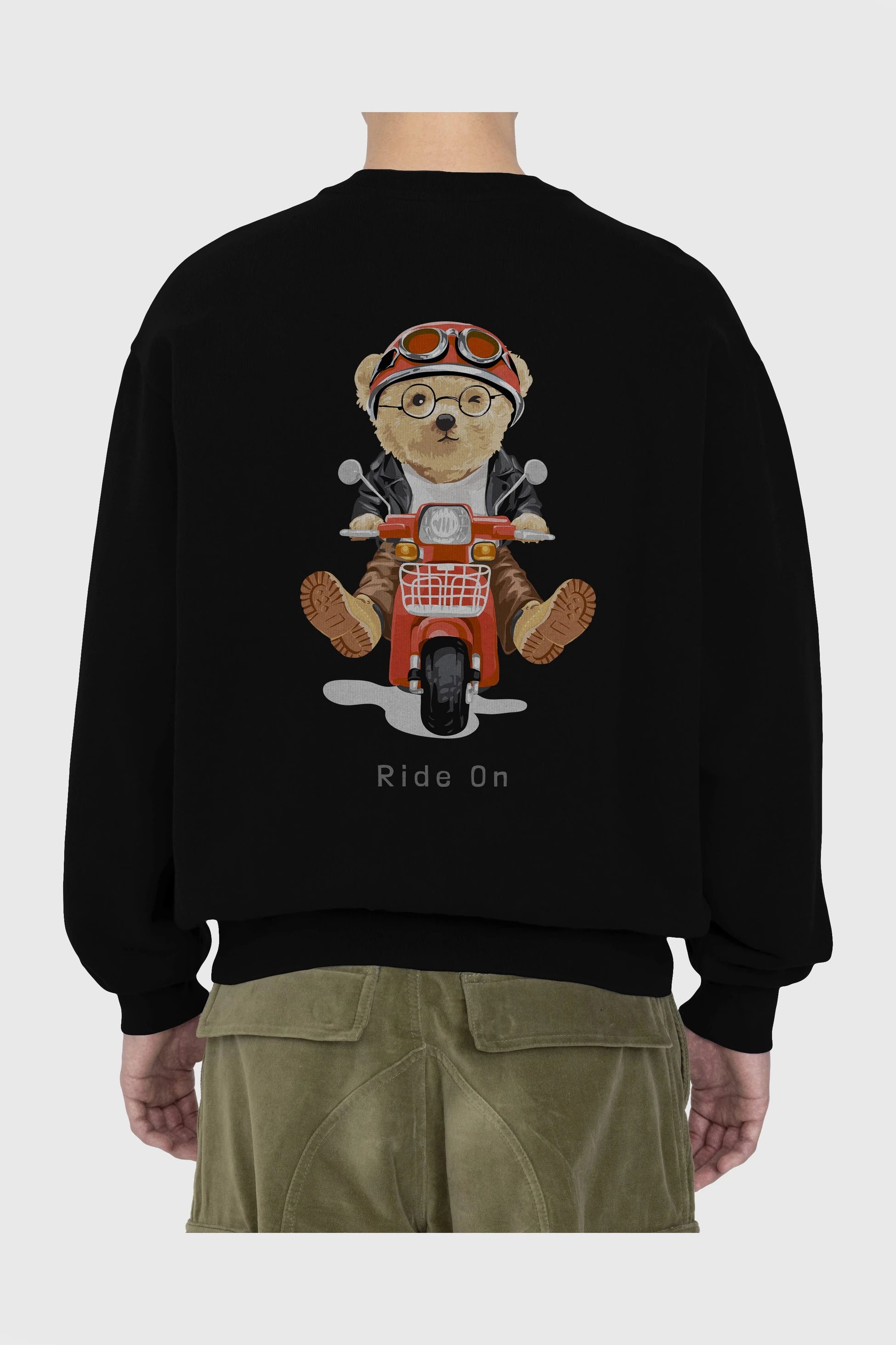 Teddy Bear Ride On Arka Baskılı Oversize Sweatshirt Erkek Kadın Unisex