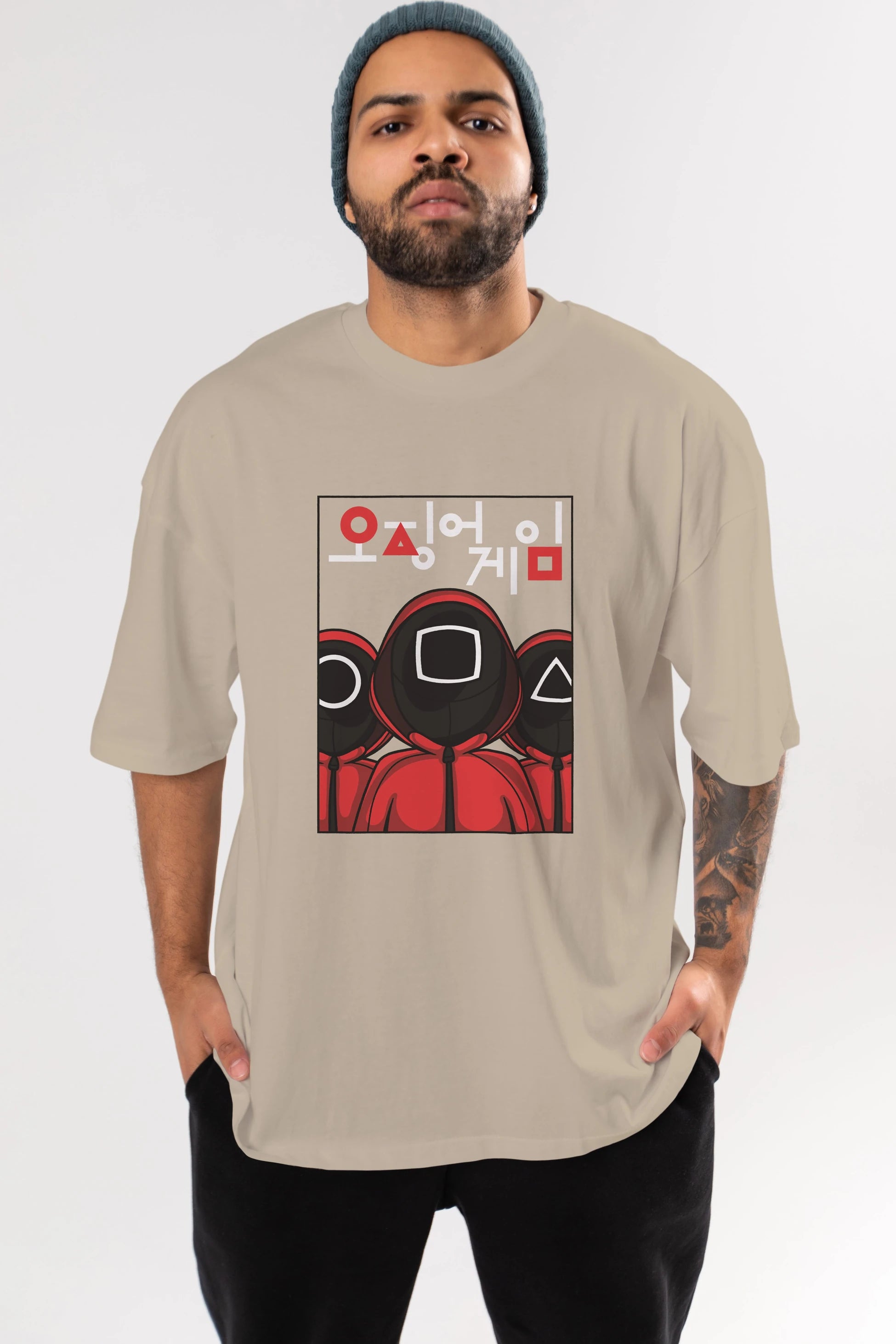 Squid Game (7) Ön Baskılı Oversize t-shirt Erkek Kadın Unisex %100 Pamuk Bisiklet Yaka tişort
