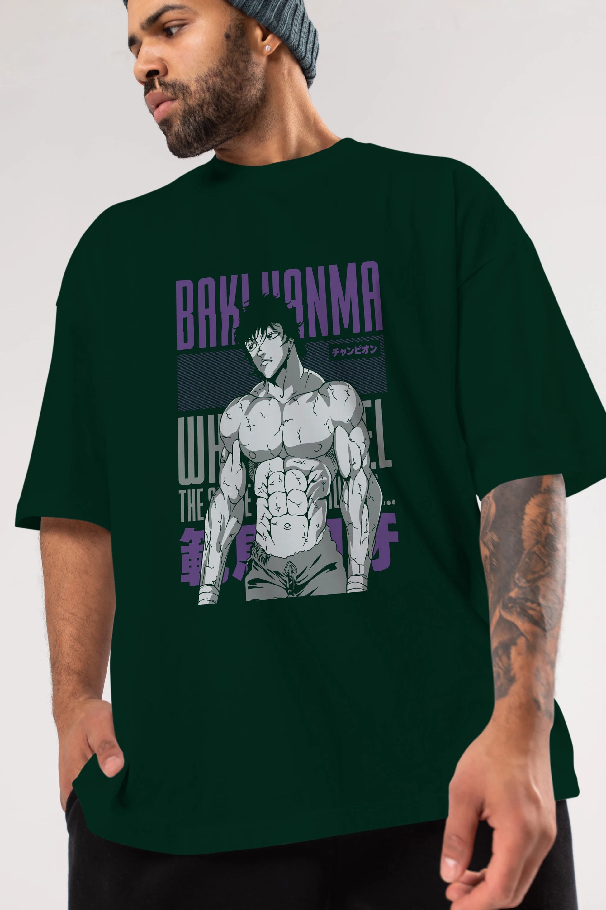 BAKI HANMA (2) Anime Ön Baskılı Oversize t-shirt %100 pamuk Erkek Kadın Unisex