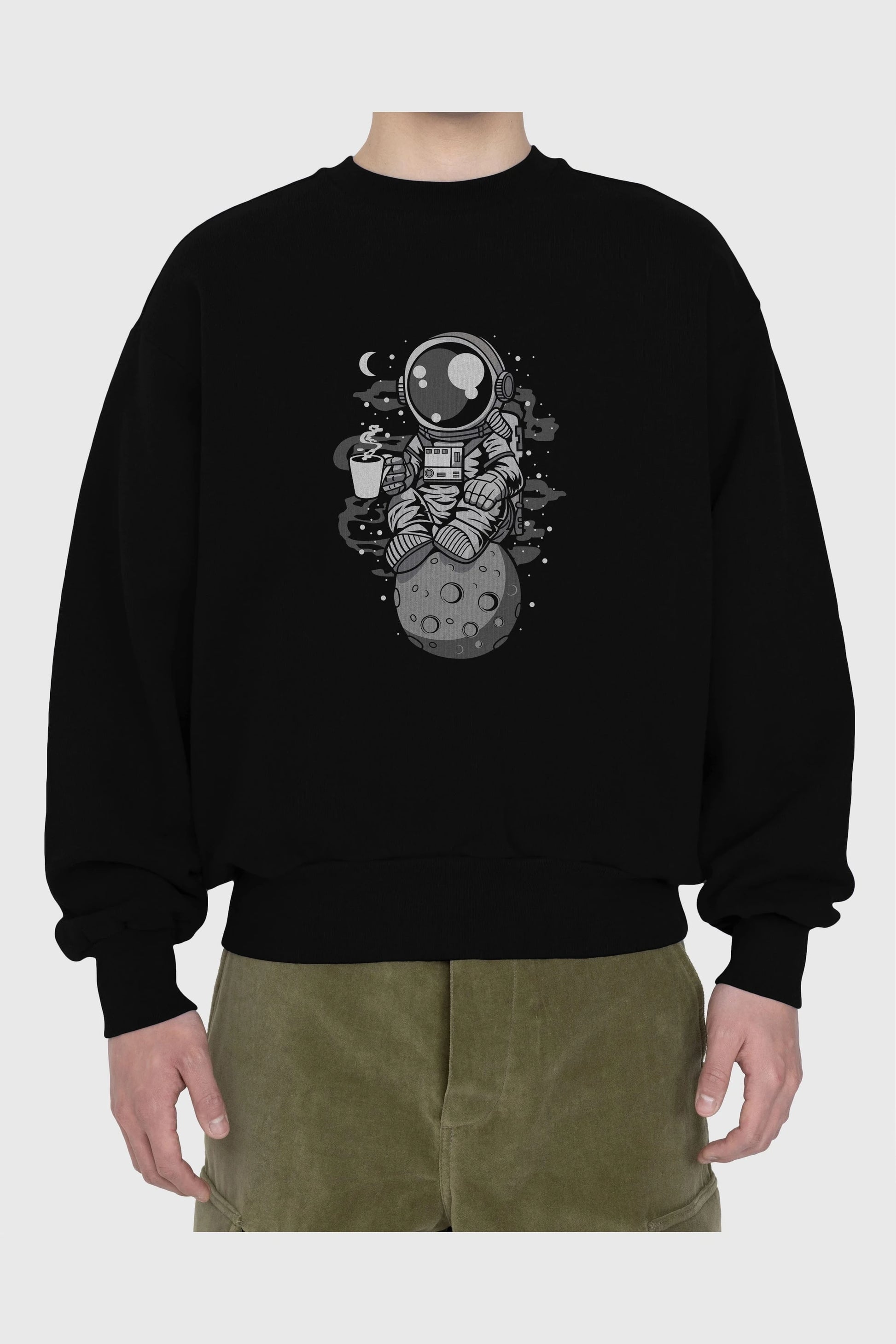 Astronaut Coffee Ön Baskılı Oversize Sweatshirt Erkek Kadın Unisex