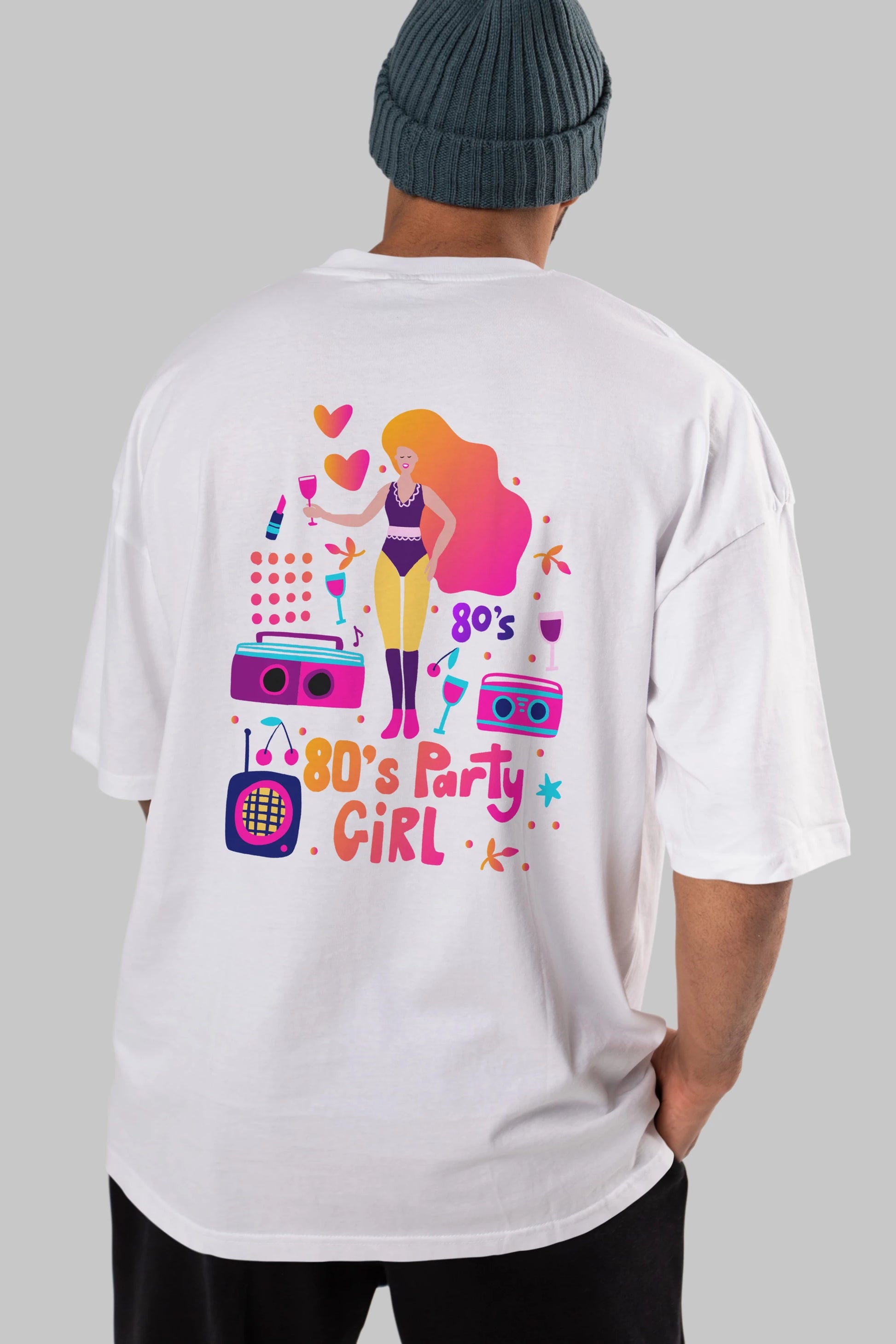 Retro Girl Party Arka Baskılı Oversize t-shirt Erkek Kadın Unisex