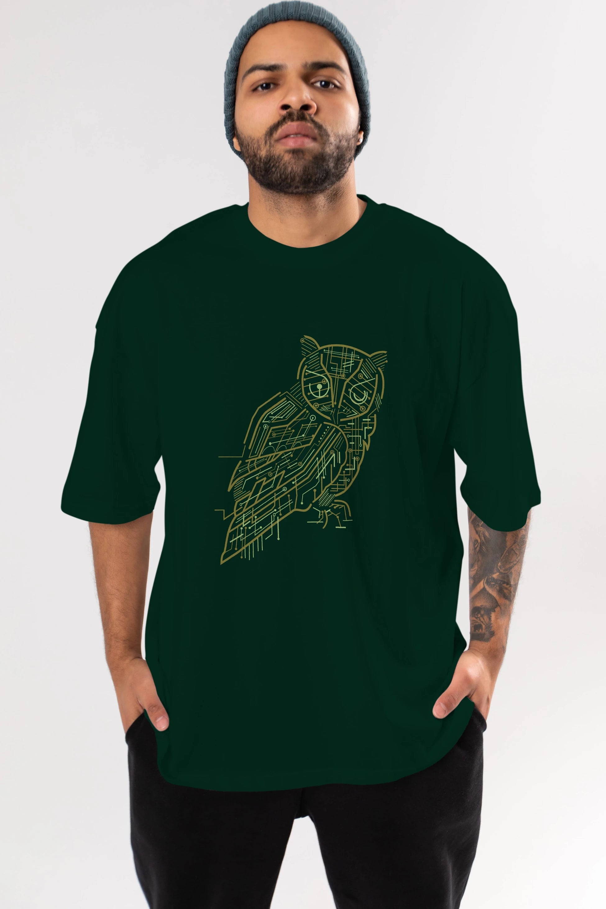 Electrical Owl Ön Baskılı Oversize t-shirt %100 pamuk Erkek Kadın Unisex