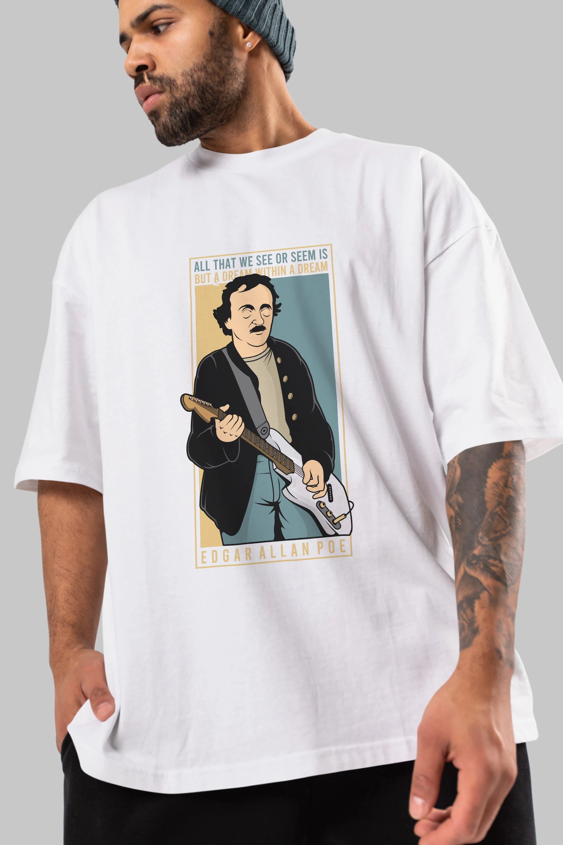 Edgar Alan Cobain Ön Baskılı Oversize t-shirt Erkek Kadın Unisex %100 Pamuk tişort
