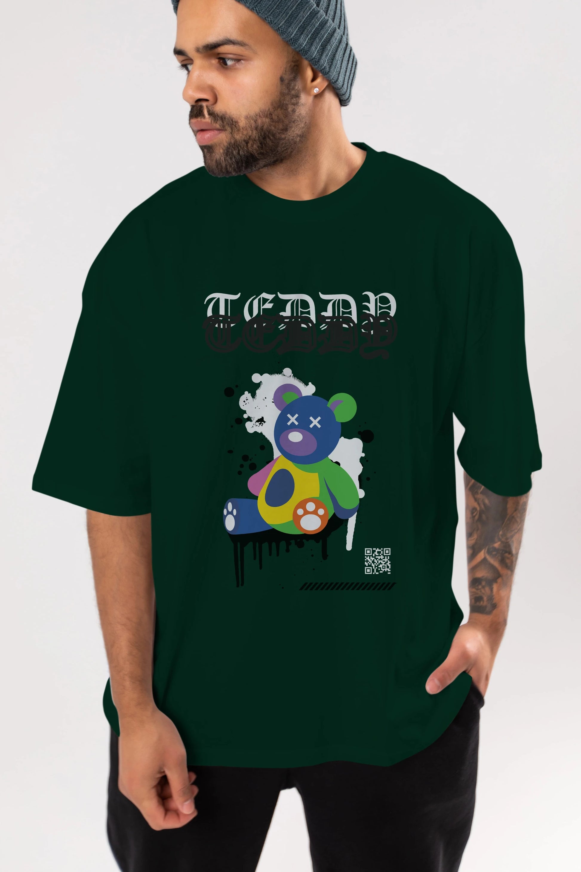 Teddy Bear Ön Baskılı Oversize t-shirt Erkek Kadın Unisex