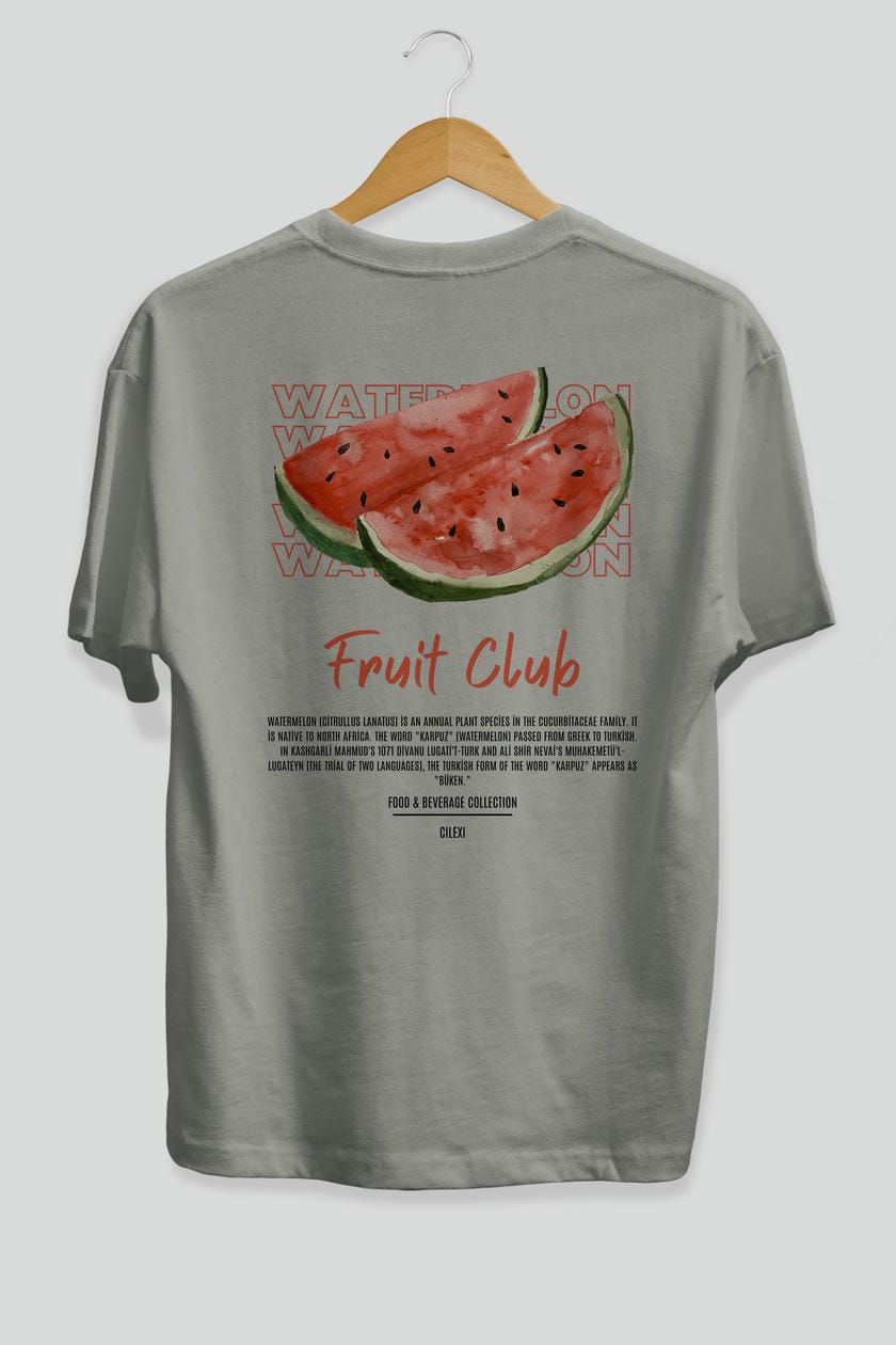 Watermelon Arka Baskılı Oversize t-shirt Erkek Kadın Pamuk Bisiklet Yaka tişort
