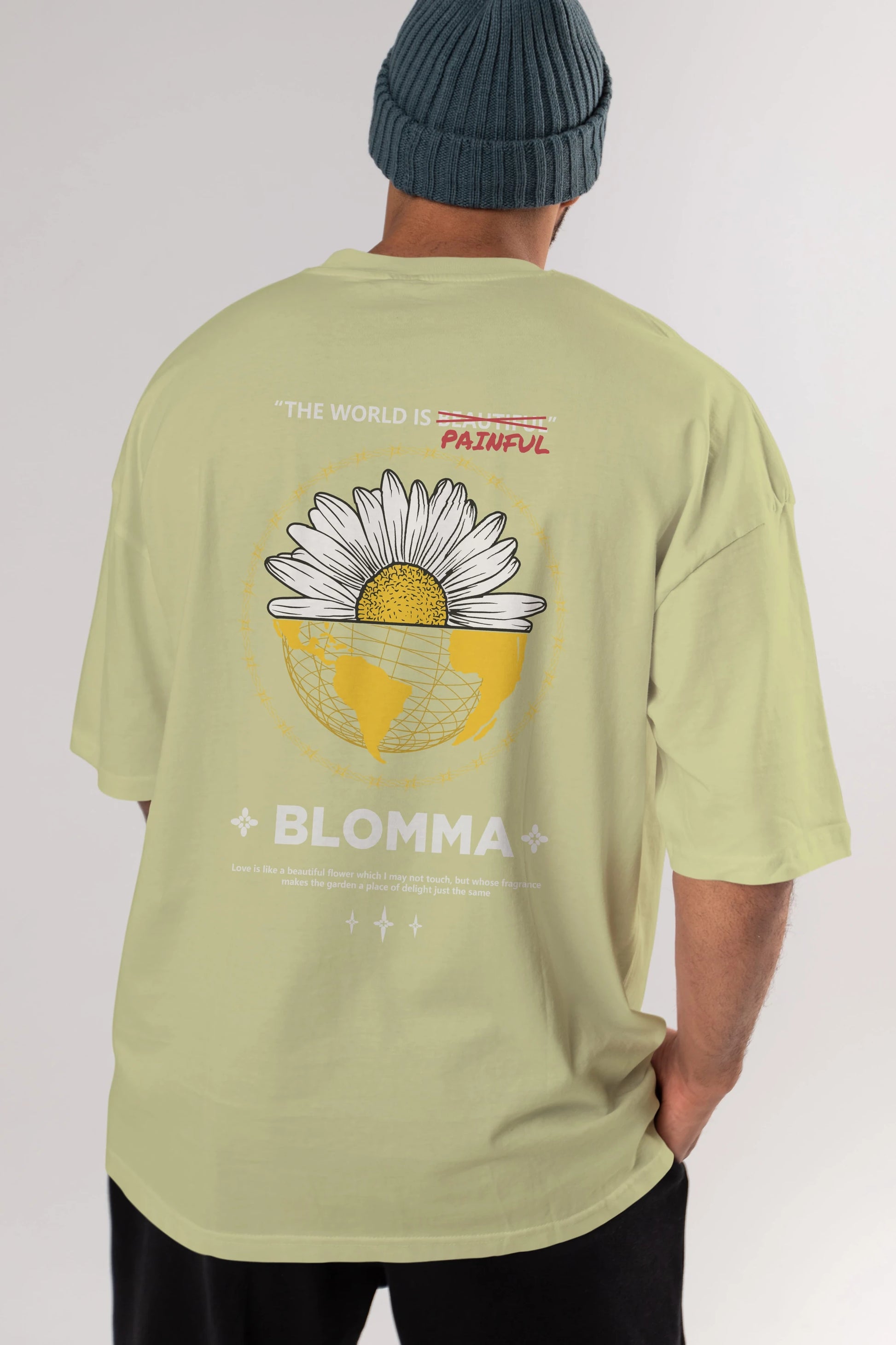Blomma Arka Baskılı Oversize t-shirt Erkek Kadın Unisex