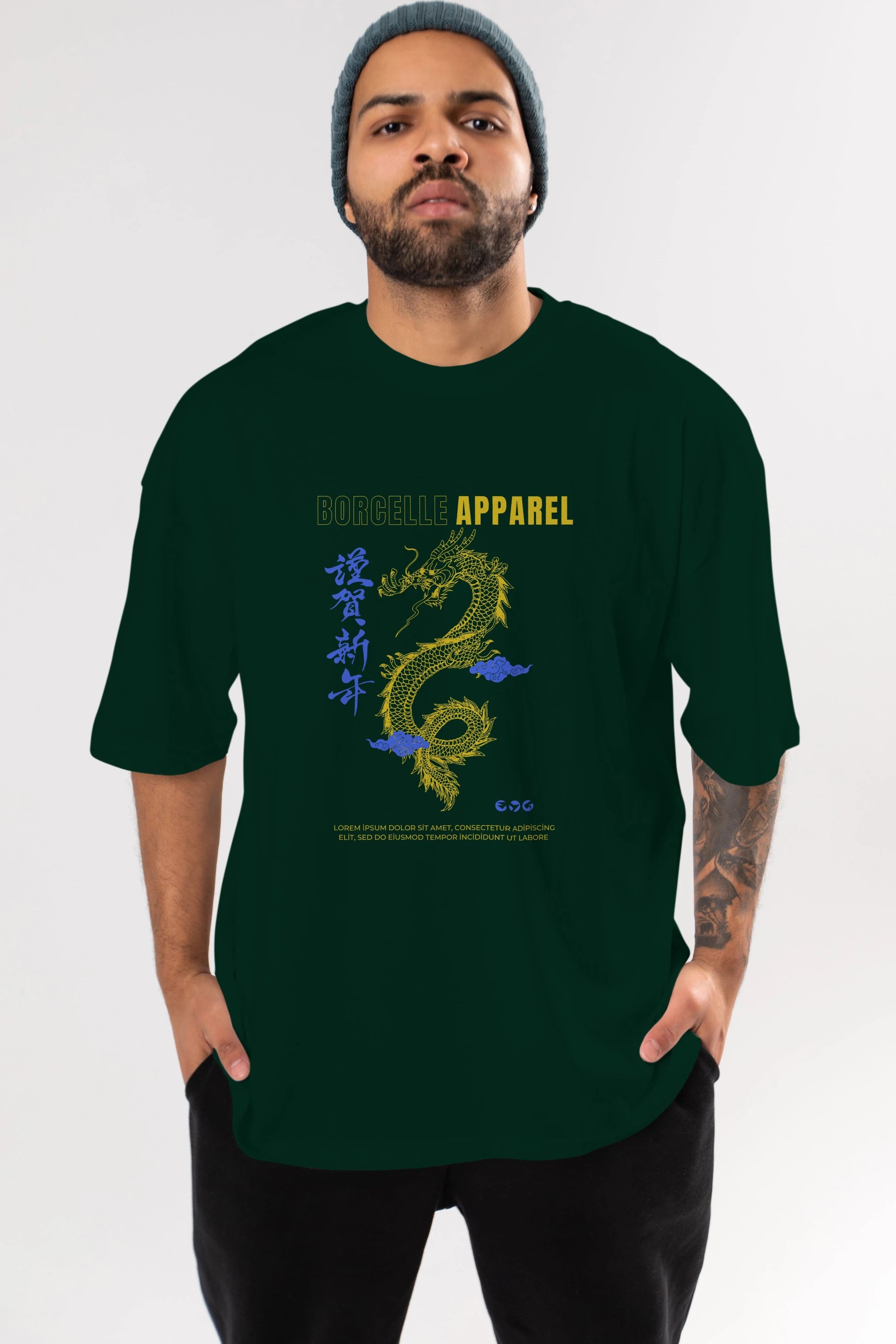 Borcelle Apparel Yazılı Ön Baskılı Oversize t-shirt Erkek Kadın Unisex