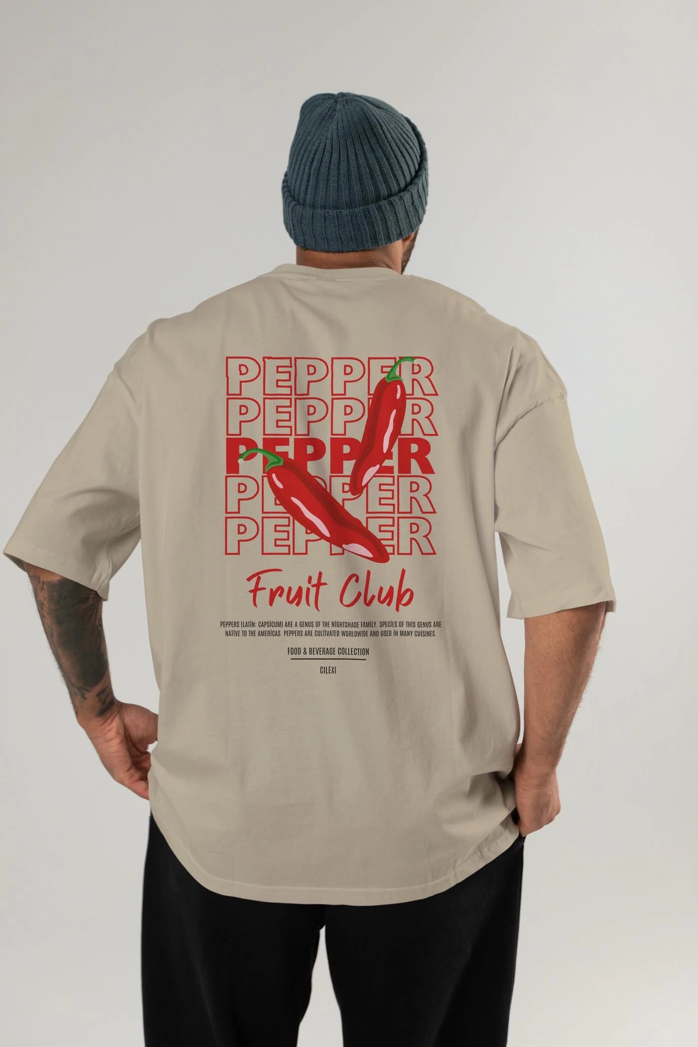 Pepper Arka Baskılı Oversize t-shirt Erkek Kadın Pamuk Bisiklet Yaka tişort