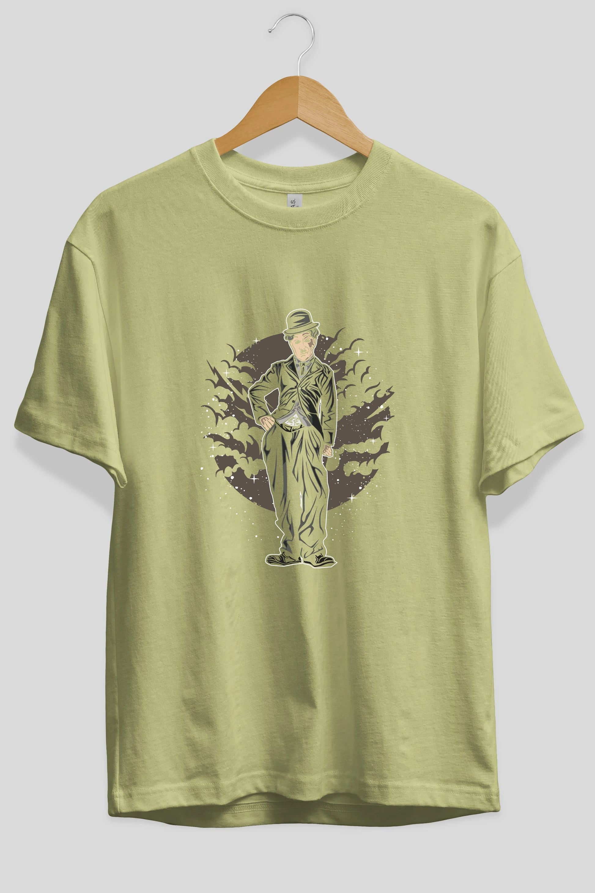 CHAPLIN Ön Baskılı Oversize t-shirt Erkek Kadın Unisex %100 Pamuk tişort