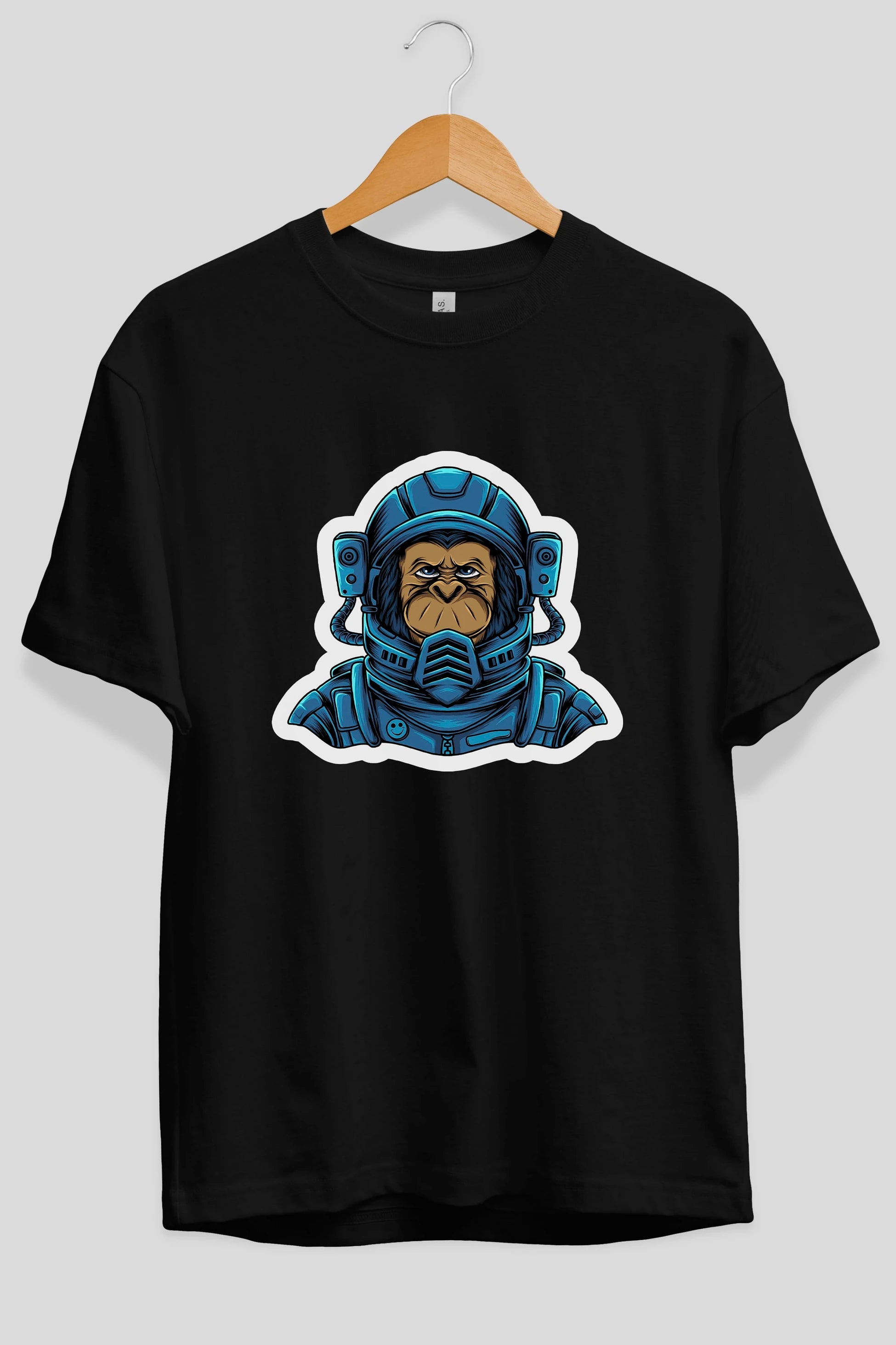 Astromonkey Sticker Ön Baskılı Oversize t-shirt Erkek Kadın Unisex