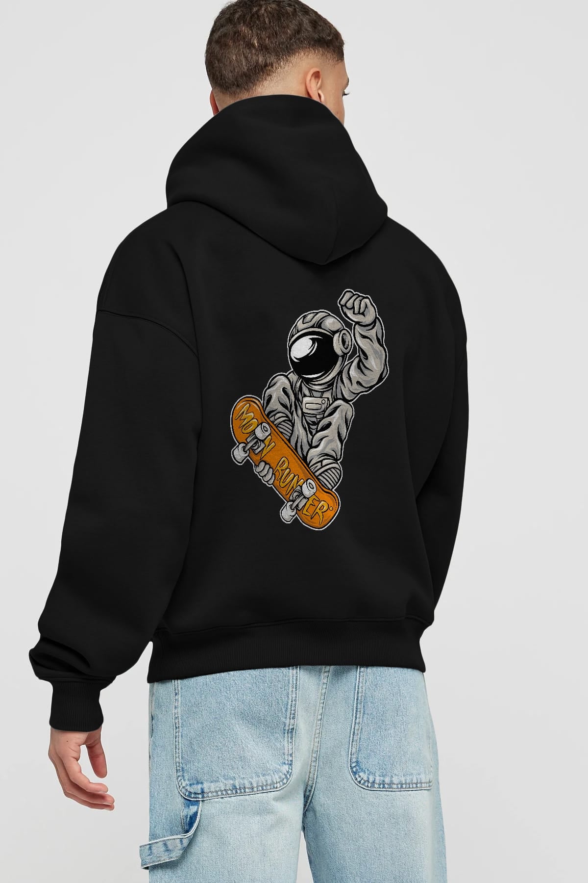Moon Runner Arka Baskılı Hoodie Oversize Kapüşonlu Sweatshirt Erkek Kadın Unisex