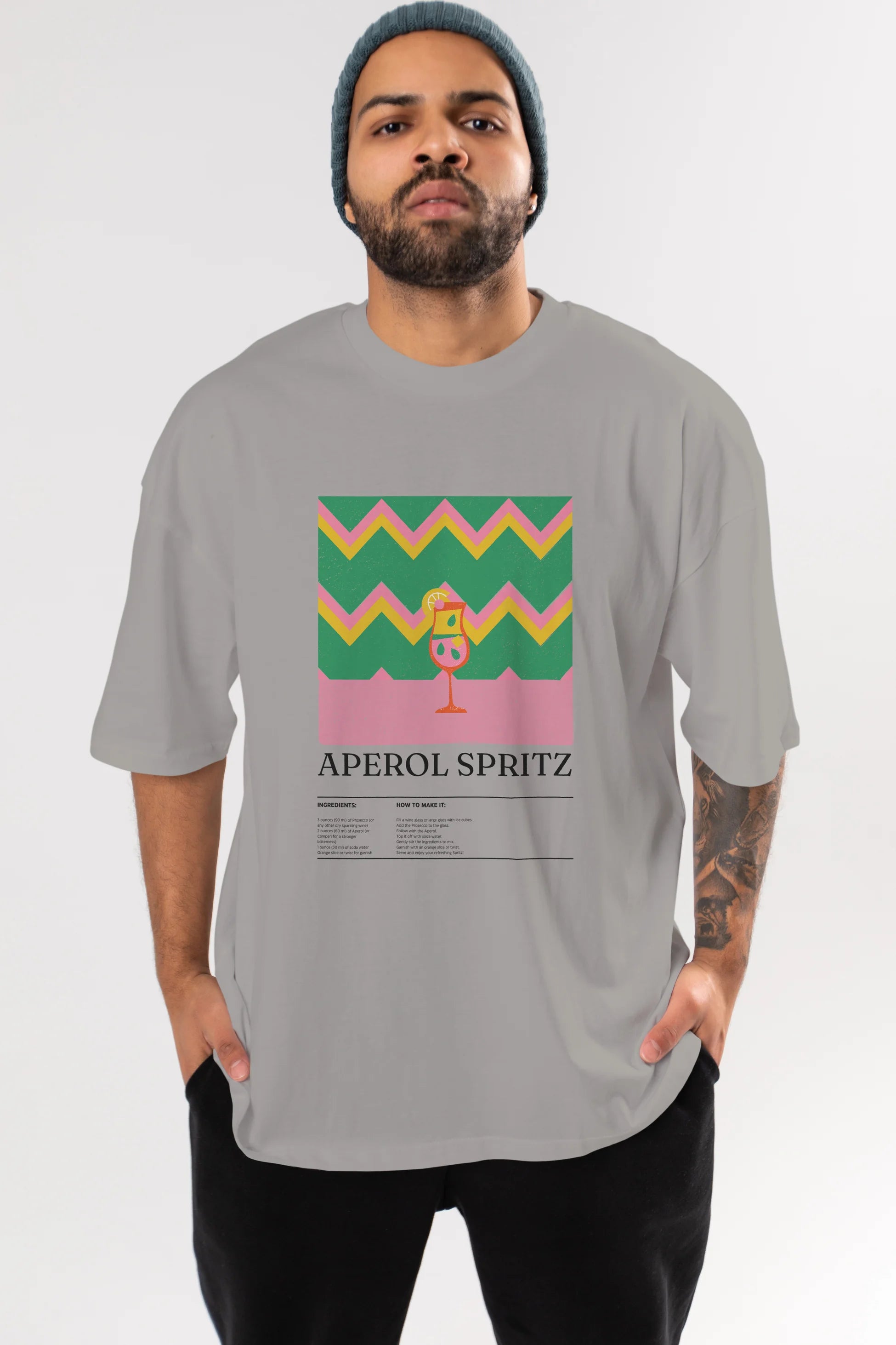 Aperol Spritz Kokteyl Ön Baskılı Oversize t-shirt Erkek Kadın %100 Pamuk Bisiklet Yaka tişort
