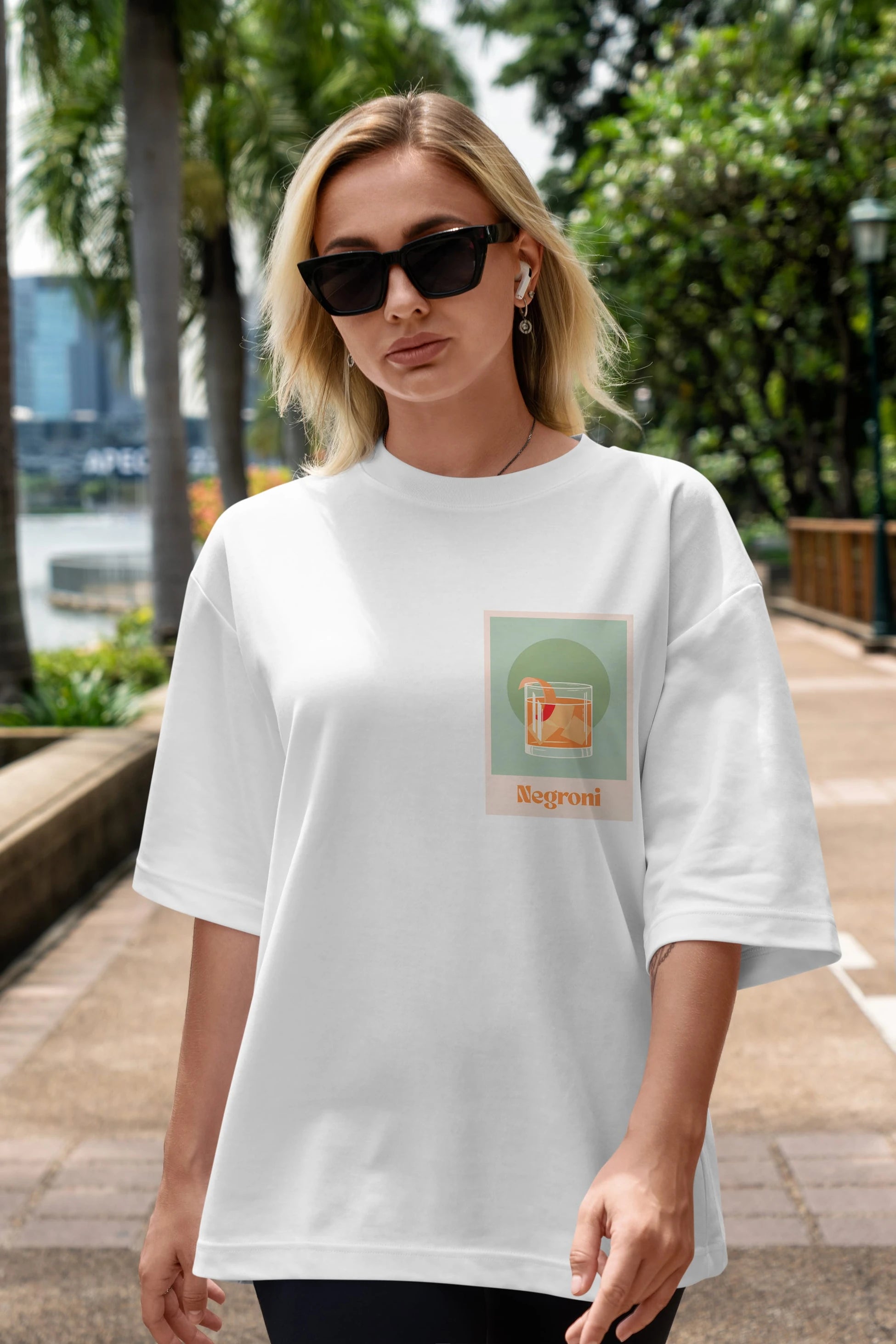 Negroni 5 Ön Sol Baskılı Oversize t-shirt Erkek Kadın Unisex %100 Pamuk Bisiklet Yaka tişort