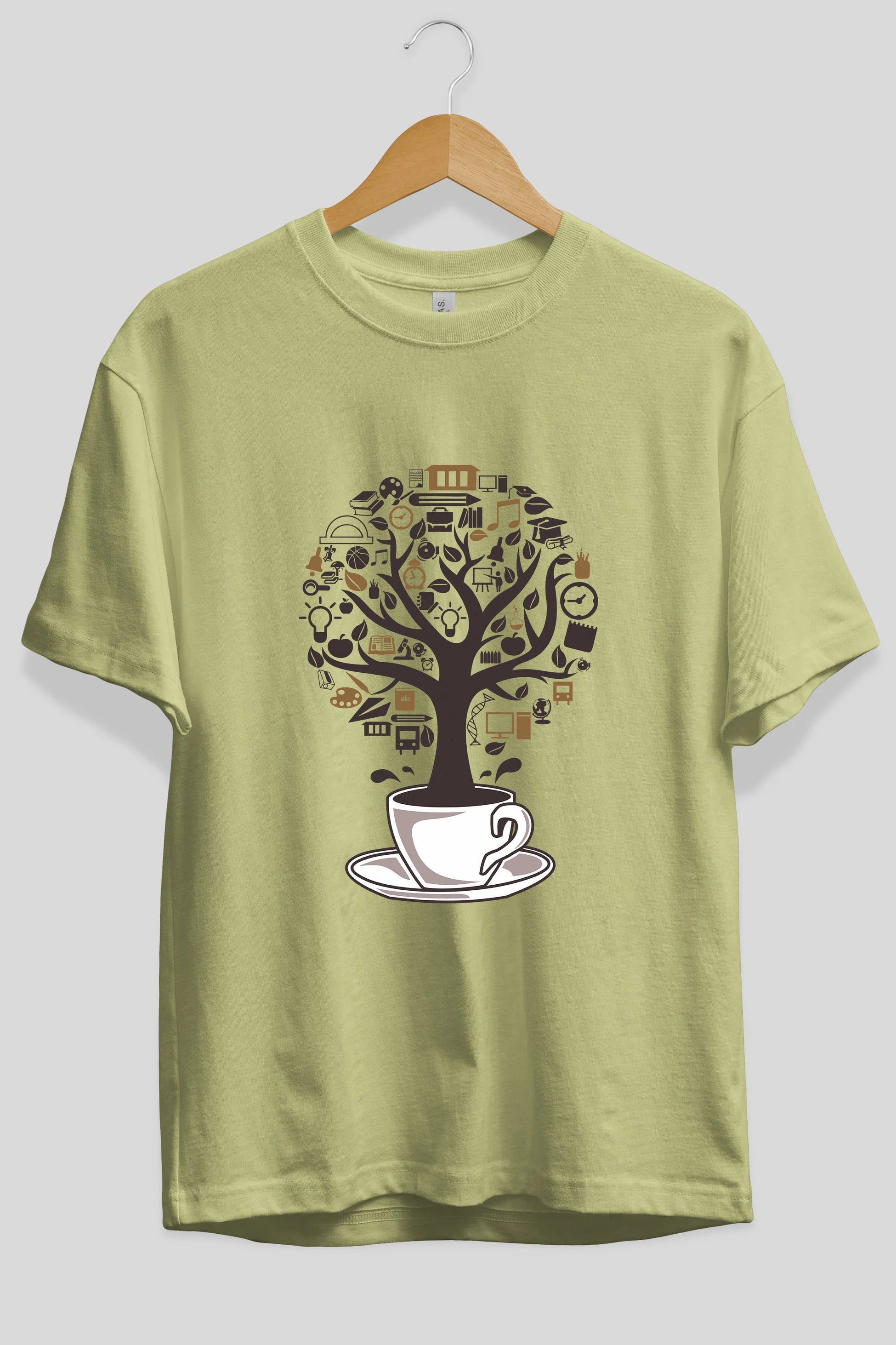 Coffee Tree Ön Baskılı Oversize t-shirt %100 pamuk Erkek Kadın Unisex