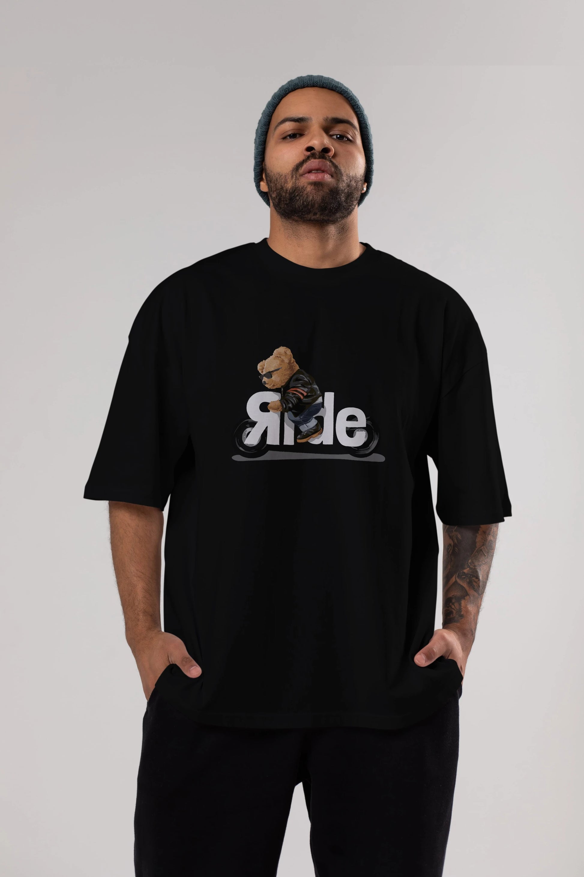 Teddy Bear Ride Ön Baskılı Oversize t-shirt Erkek Kadın Unisex %100 Pamuk