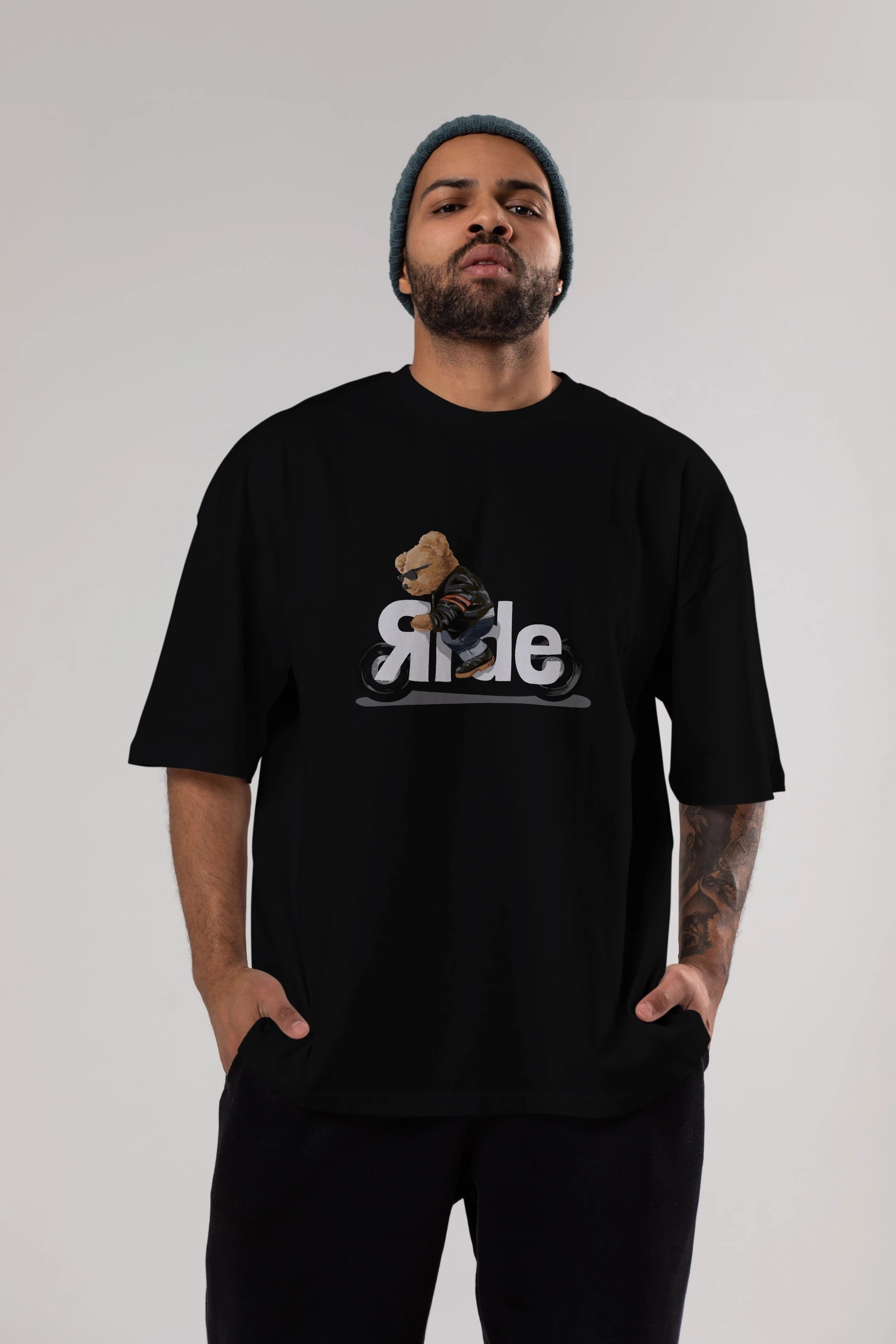 Teddy Bear Ride Ön Baskılı Oversize t-shirt Erkek Kadın Unisex %100 Pamuk