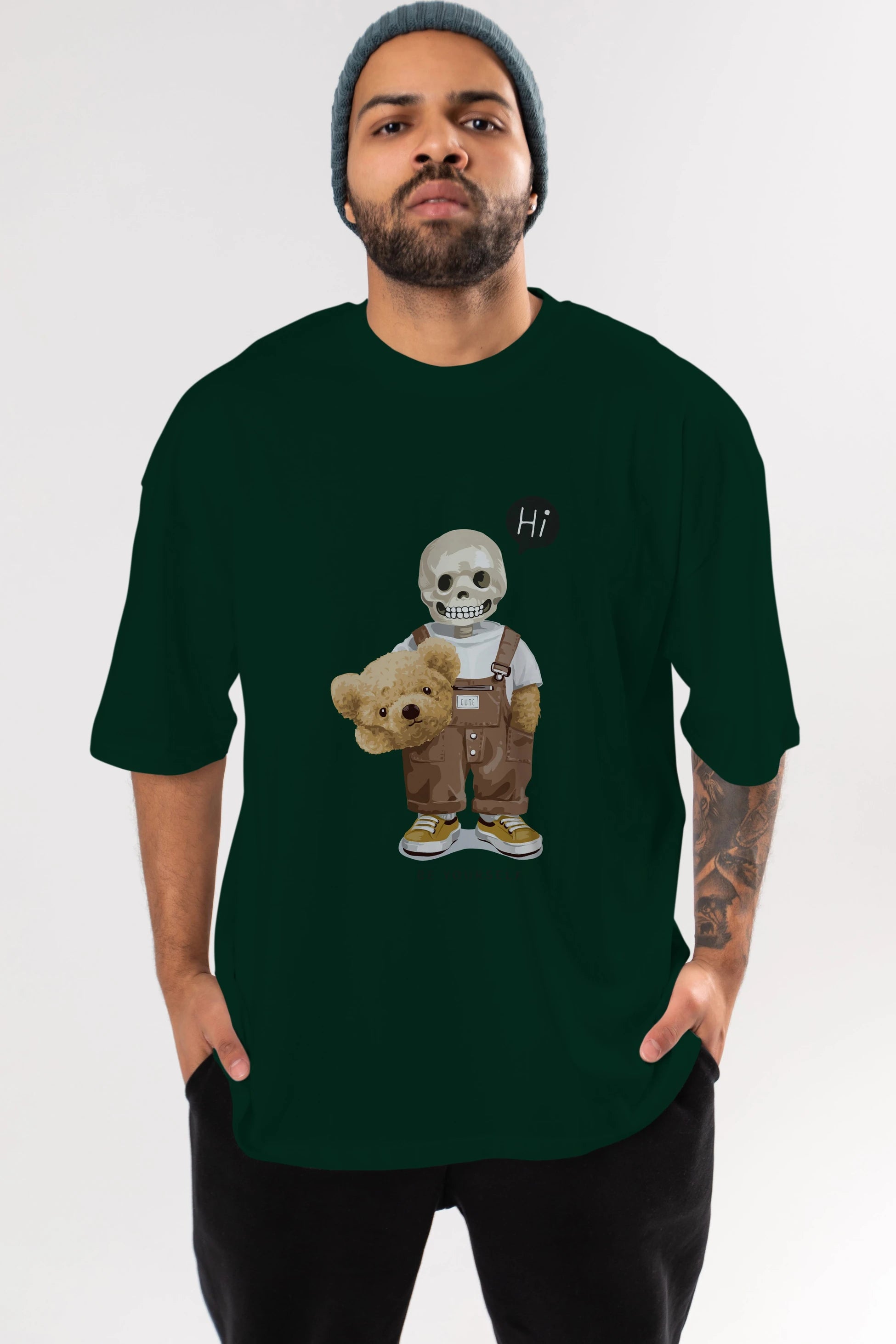 Teddy Bear hi Ön Baskılı Oversize t-shirt Erkek Kadın Unisex %100 Pamuk