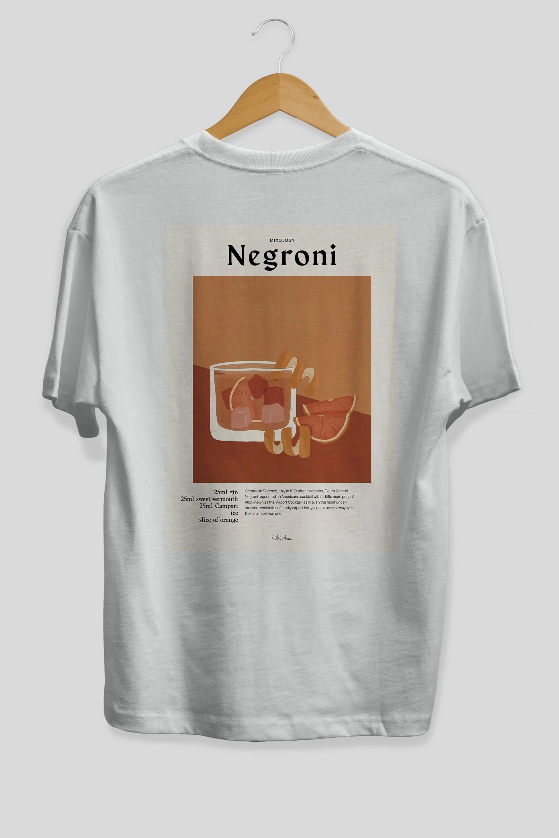 Mixology Negroni Arka Baskılı Oversize t-shirt Erkek Kadın Unisex %100 Pamuk Bisiklet Yaka tişort