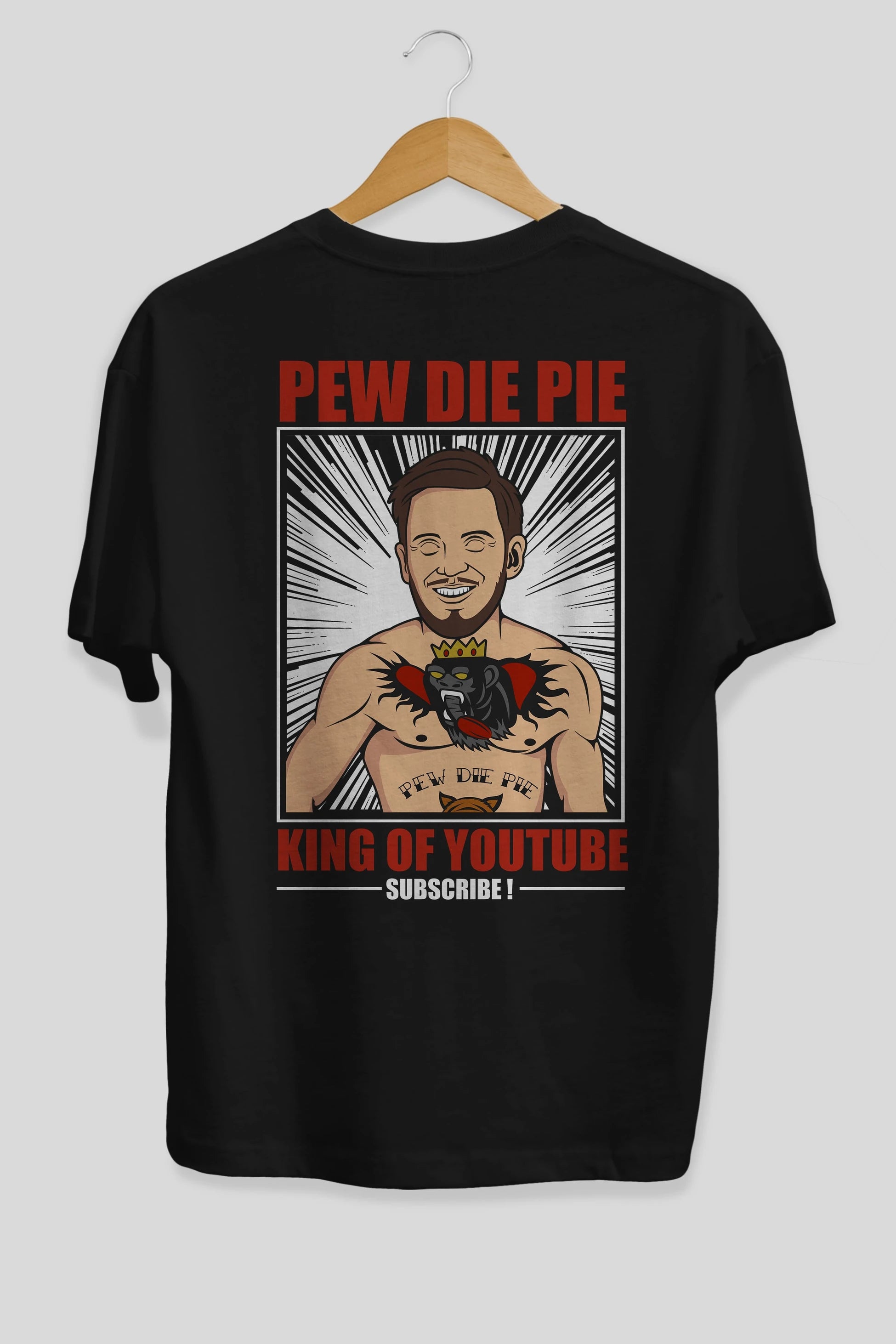 Pew Die Pie Fighter Arka Baskılı Oversize t-shirt Erkek Kadın Unisex %100 Pamuk tişort