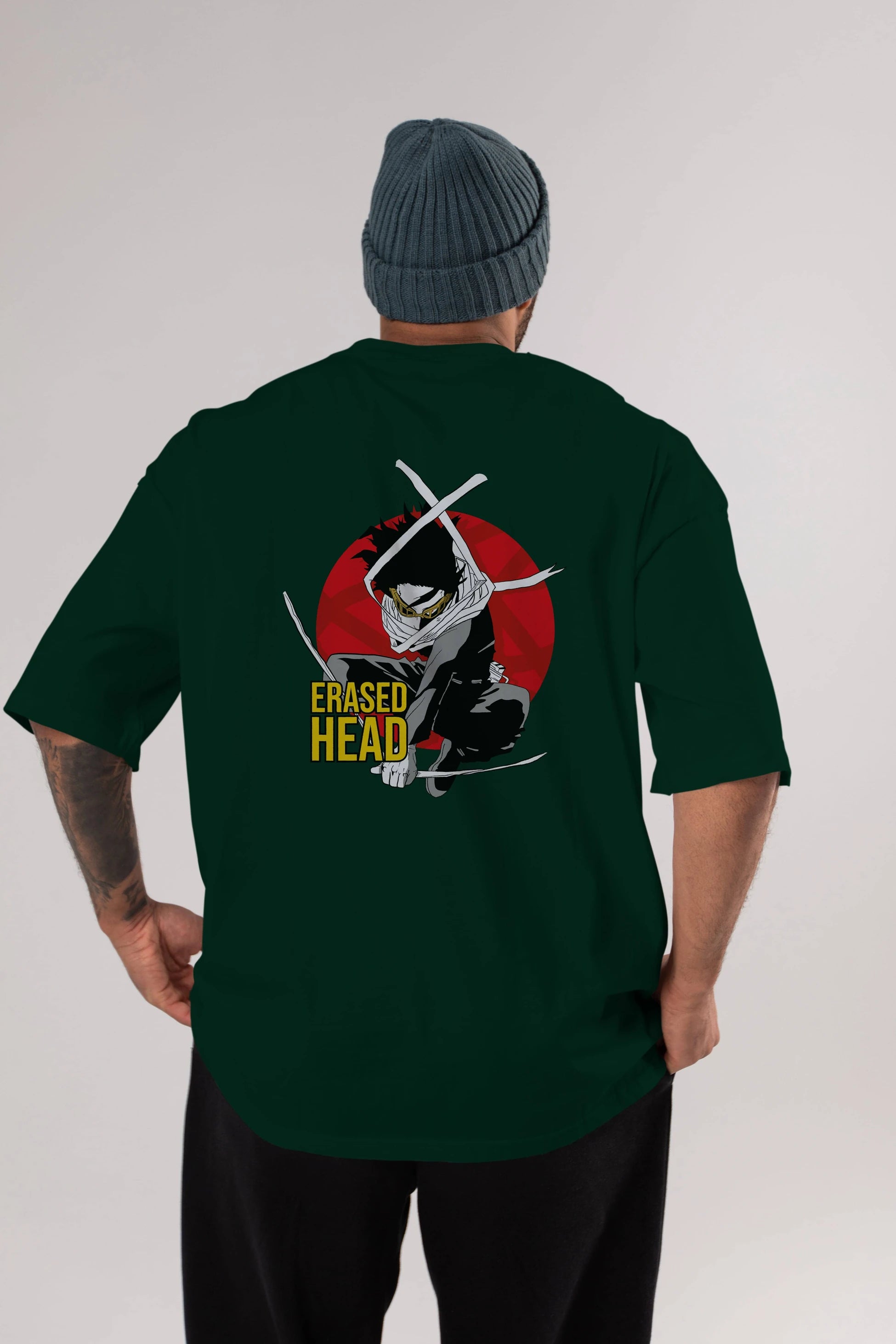 Erased Head Anime Arka Baskılı Oversize t-shirt Erkek Kadın Unisex
