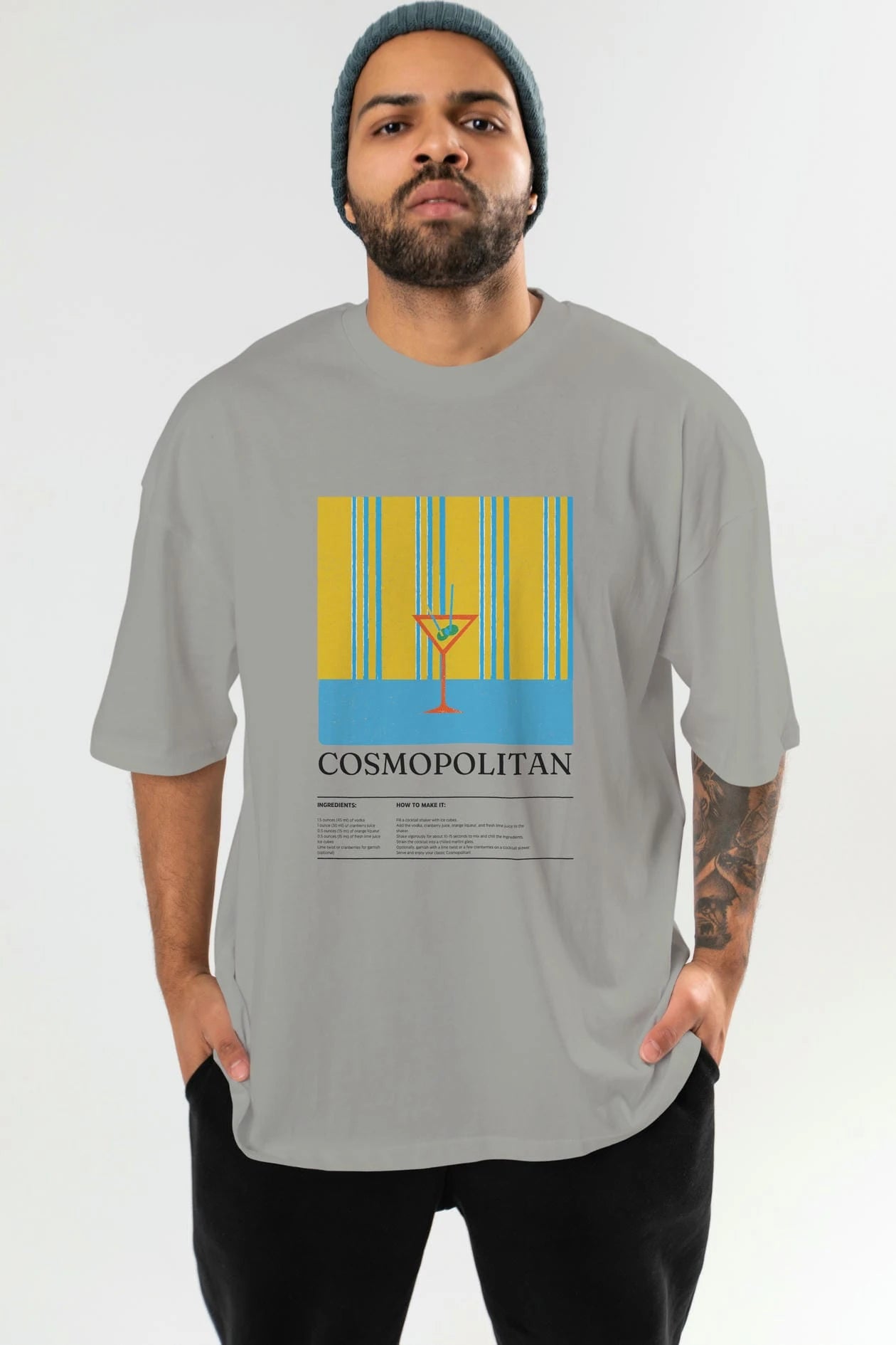 Cosmopolitan Kokteyl Ön Baskılı Oversize t-shirt Erkek Kadın %100 Pamuk Bisiklet Yaka tişort